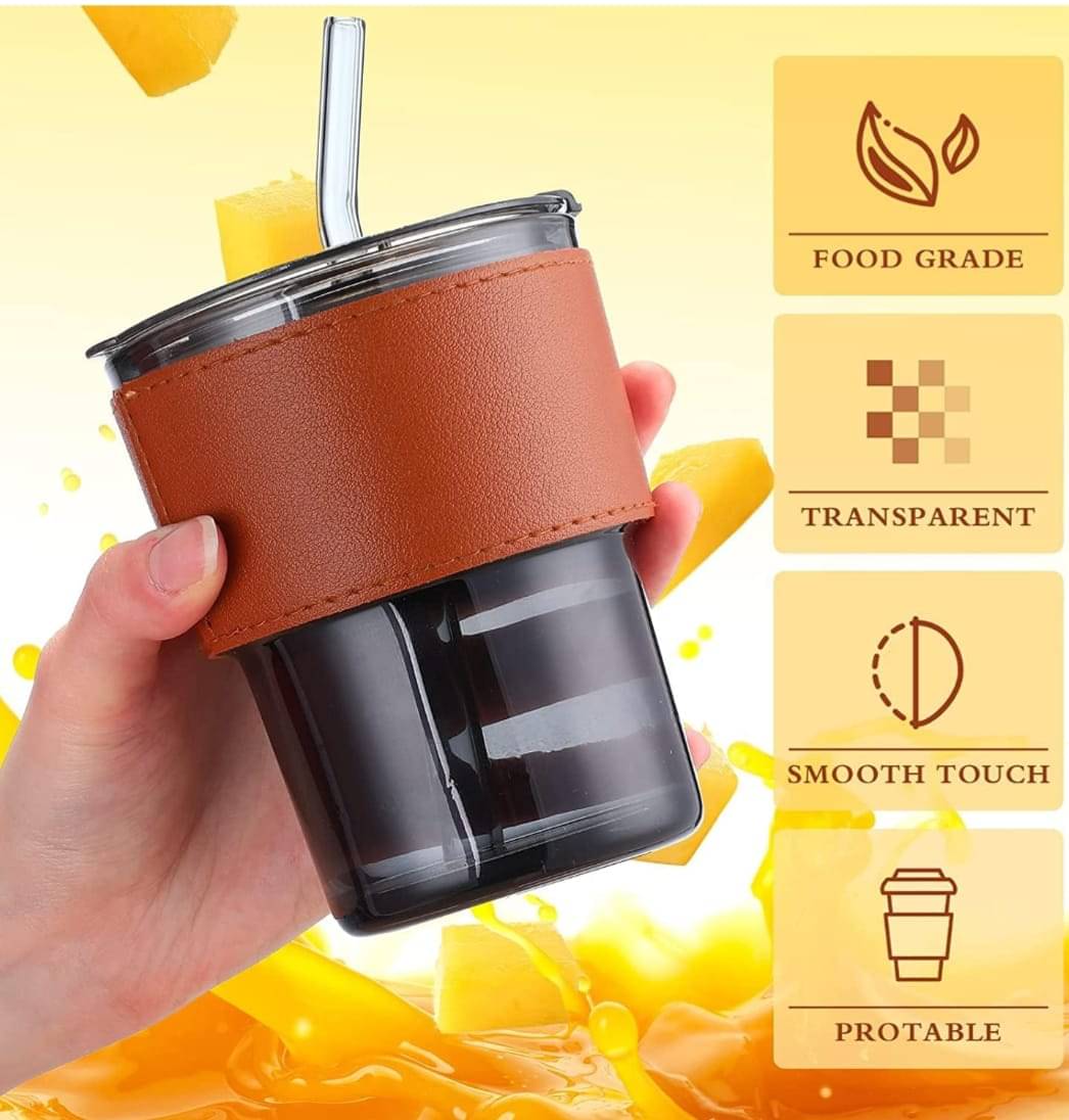     			ONNY Leather Sleev Mug Glass Coffee Mug 400 mL ( Pack of 1 )