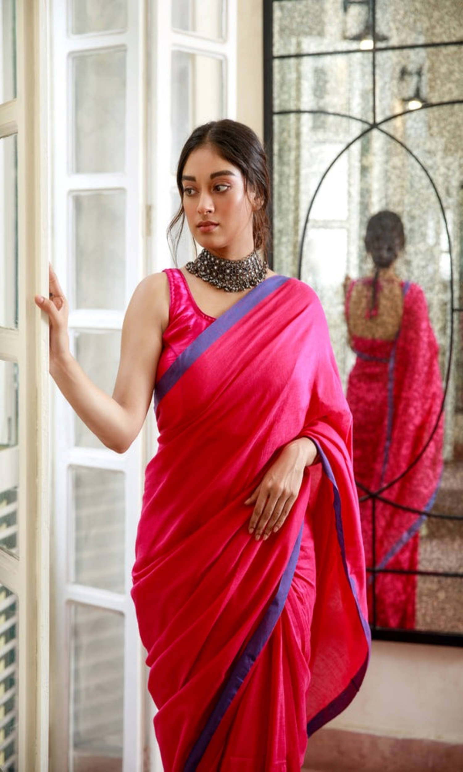     			PIYARI FASHION Cotton Blend Woven Tant Saree With Unstitched Blouse Piece ( Rani )