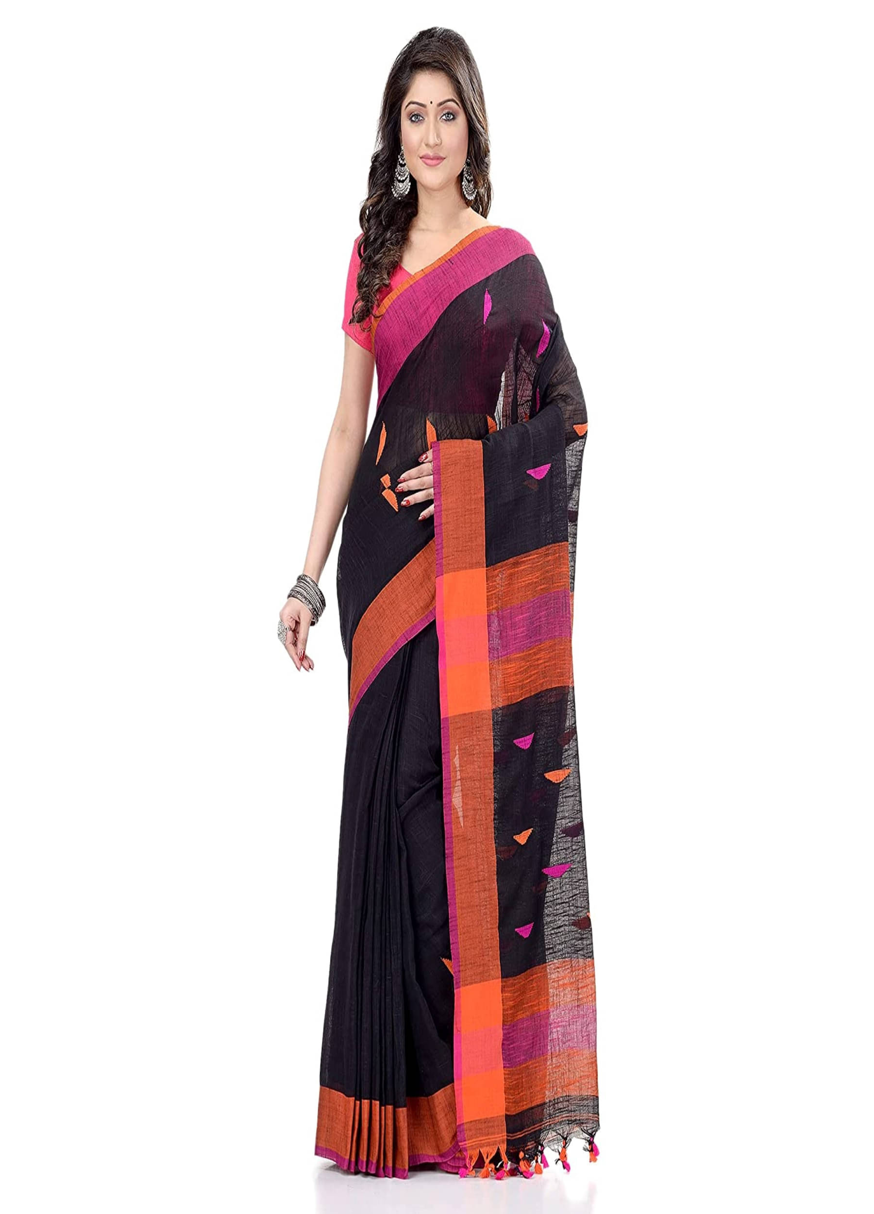 PIYARI FASHION Cotton Self Design Jamdani Saree With Unstitched Blouse Piece ( Black ) PIYARI FASHION Cotton Self Design Jamdani Saree With Unstitched Blouse Piece ( Black )
