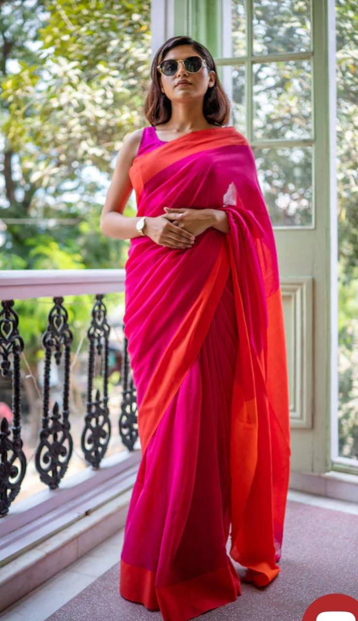 PIYARI FASHION Cotton Self Design Tant Saree With Unstitched Blouse Piece ( Rani ) PIYARI FASHION Cotton Self Design Tant Saree With Unstitched Blouse Piece ( Rani )