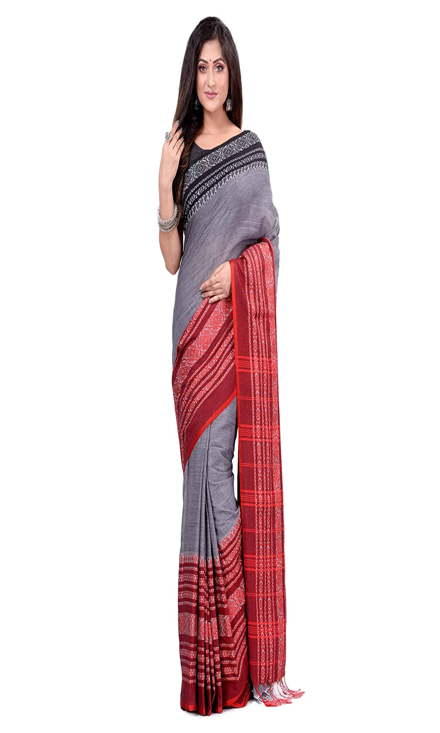     			PIYARI FASHION Cotton Woven Tant Saree With Unstitched Blouse Piece ( Grey )