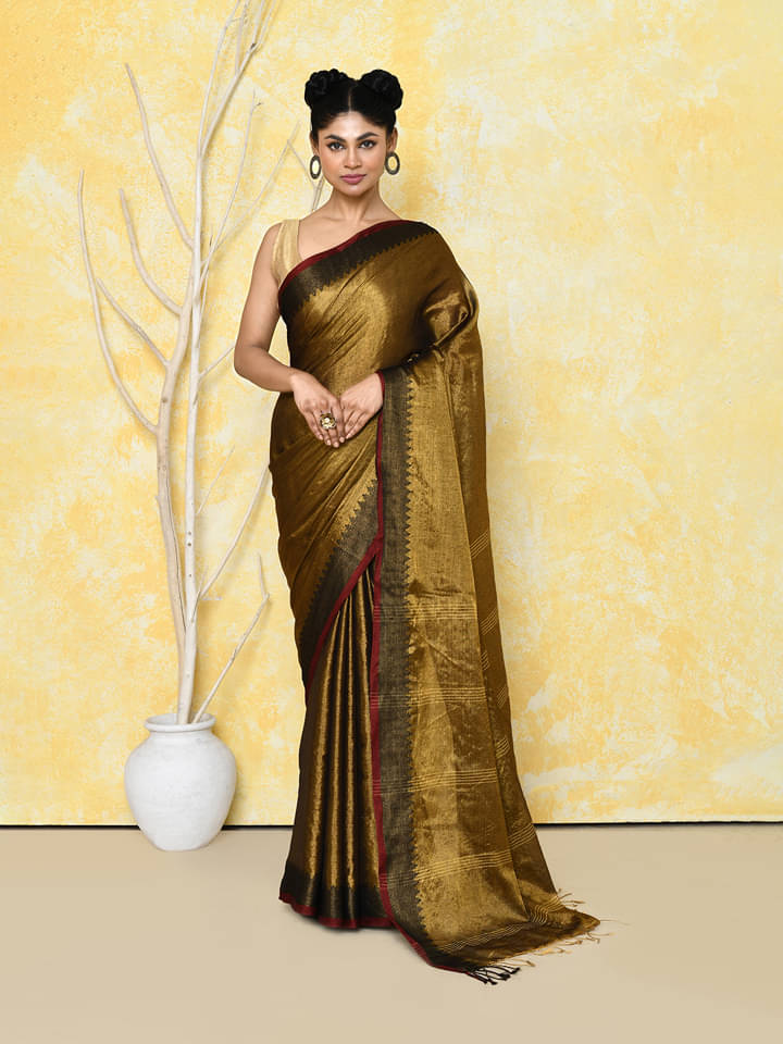     			PIYARI FASHION Tissue Woven Tant Saree With Unstitched Blouse Piece ( Gold )