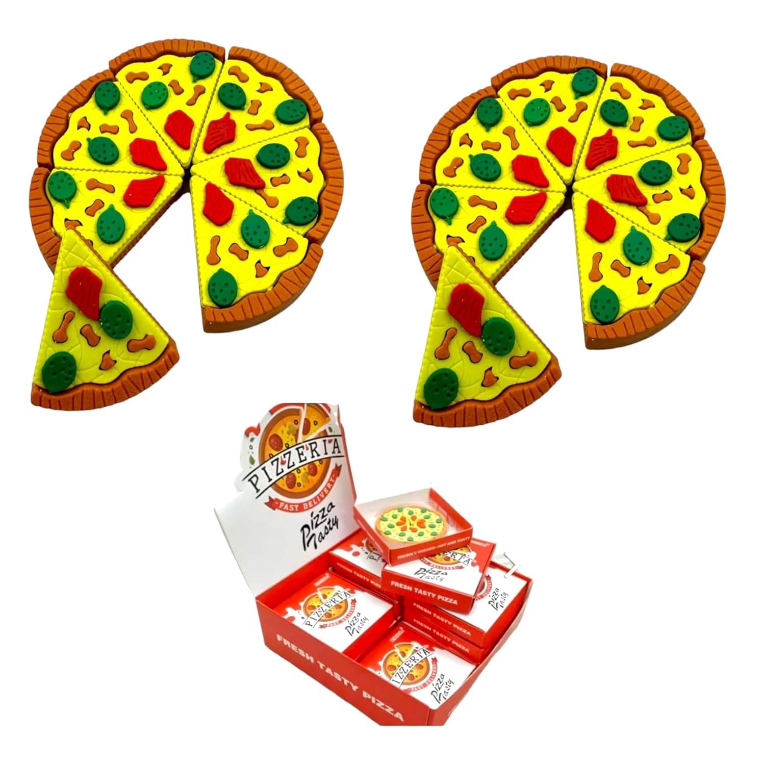     			Puzzle Pizza Slice Erasers, Multicolor, Rubber, ERASER KIT, Pizza Slice Eraser, for Kids & Adults, Fast Food Lover Stationary Kit, Fancy & Stylish Colorful Erasers, Pack of 2 Set
