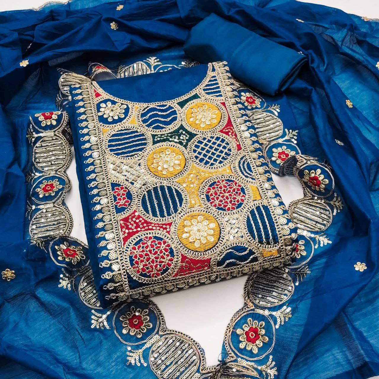 Rangtulika Ethnics Women Chanderi Unstitched Dress Material ( Blue ) Rangtulika Ethnics Women Chanderi Unstitched Dress Material ( Blue )
