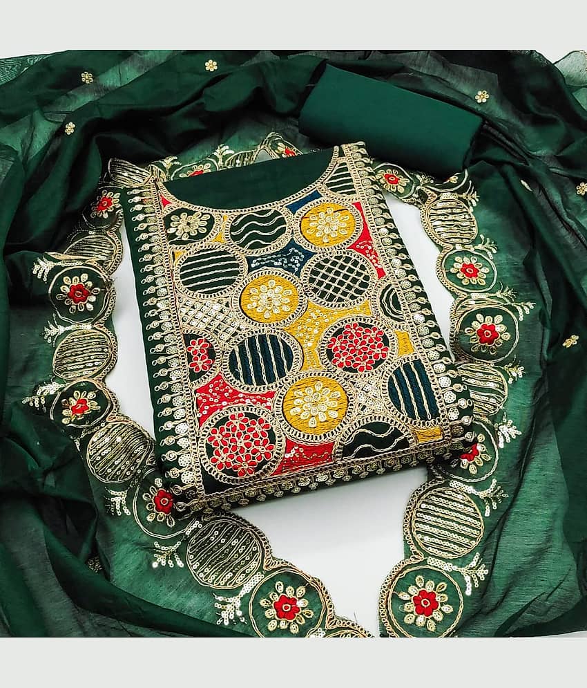 Rangtulika Ethnics Women Chanderi Unstitched Dress Material ( Green ) - Unstitched Fabrics | Buy online on ZillyBuy