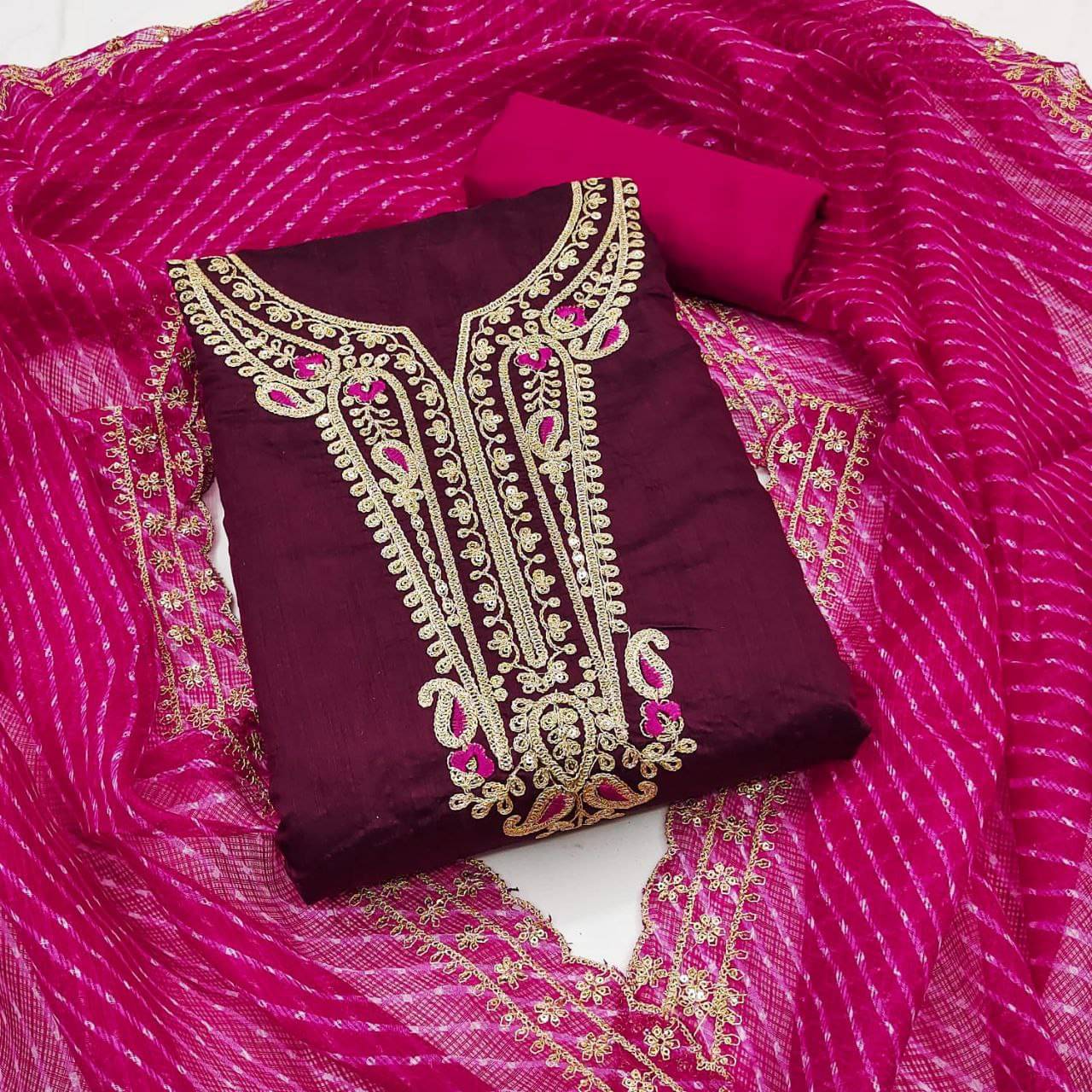     			Rangtulika Ethnics Women Chanderi Unstitched Dress Material ( Purple )