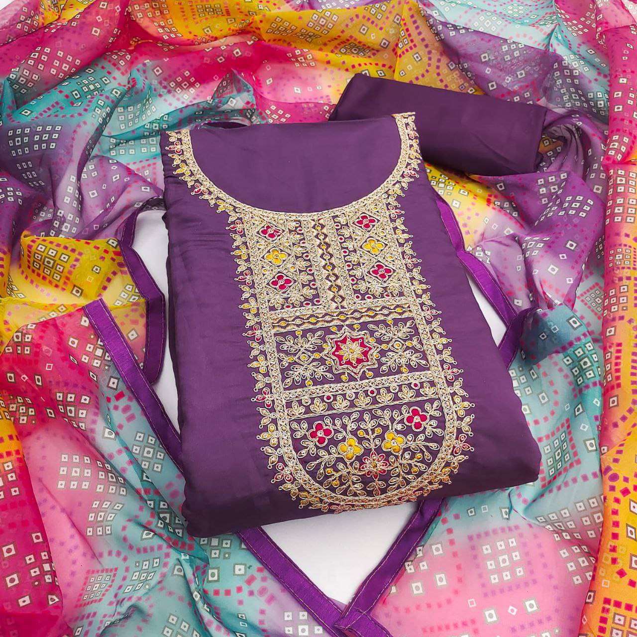     			Rangtulika Ethnics Women Silk Unstitched Dress Material ( Purple )