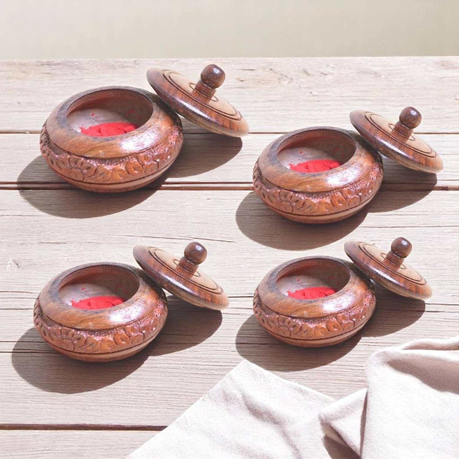     			SWH Brown Wood Sindoor Box - Pack of 4