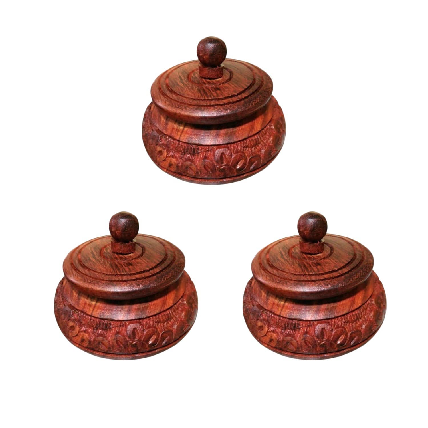 SWH Brown Wood Sindoor Box - Pack of 3