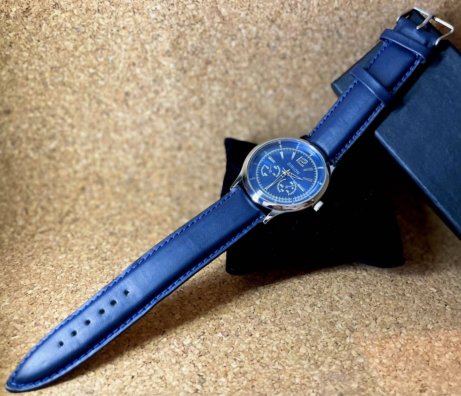     			Sirion Blue Leather Analog Men's Watch