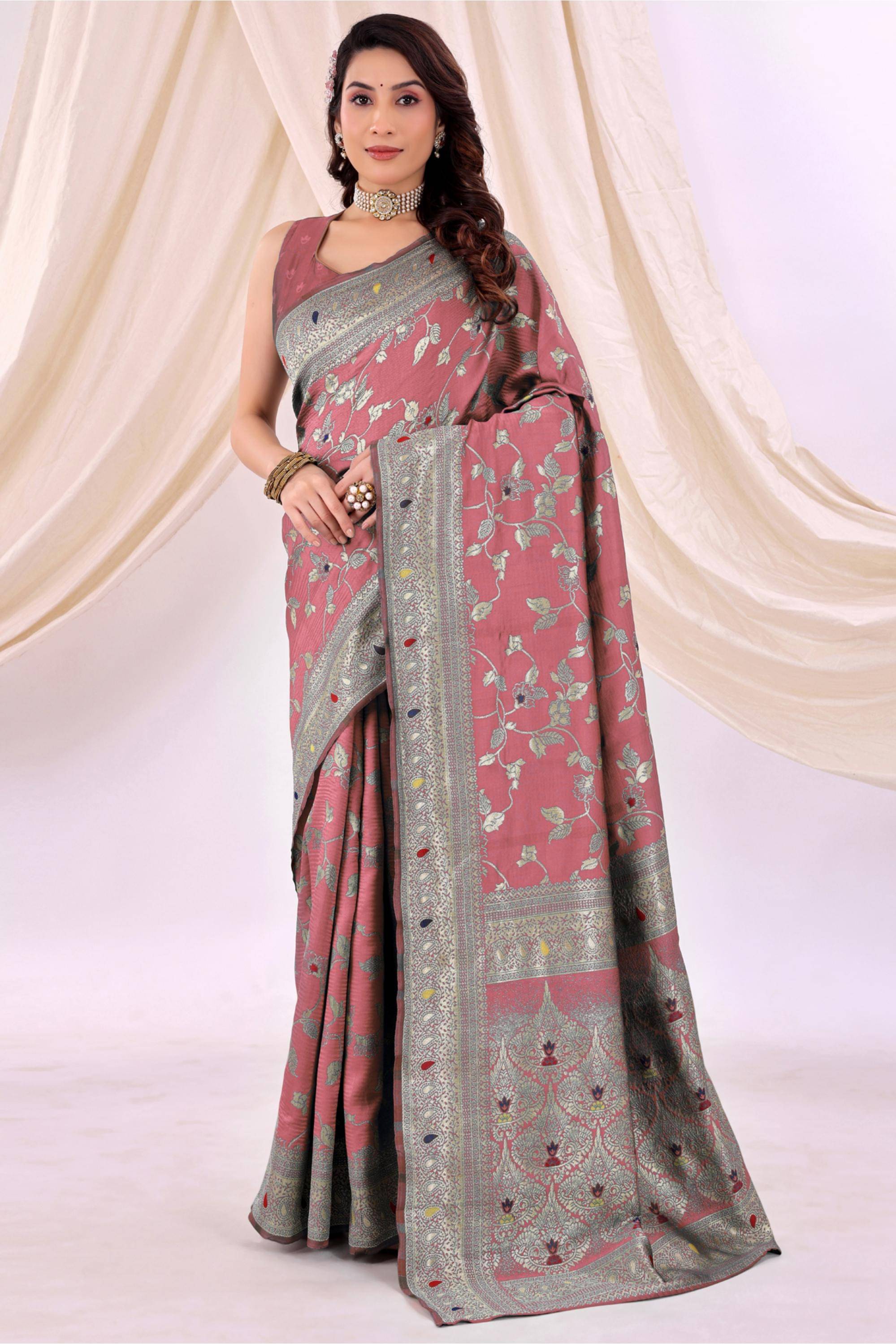 Suntex Silk Embellished Kanjeevaram Sarees With Unstitched Blouse Piece ( Peach ) Suntex Silk Embellished Kanjeevaram Sarees With Unstitched Blouse Piece ( Peach )