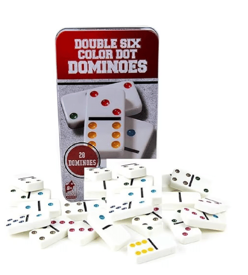     			Toonkiz Double Six Dot Dominoes Set - White Dominoes 28 Piece Set Toy in Tin Case