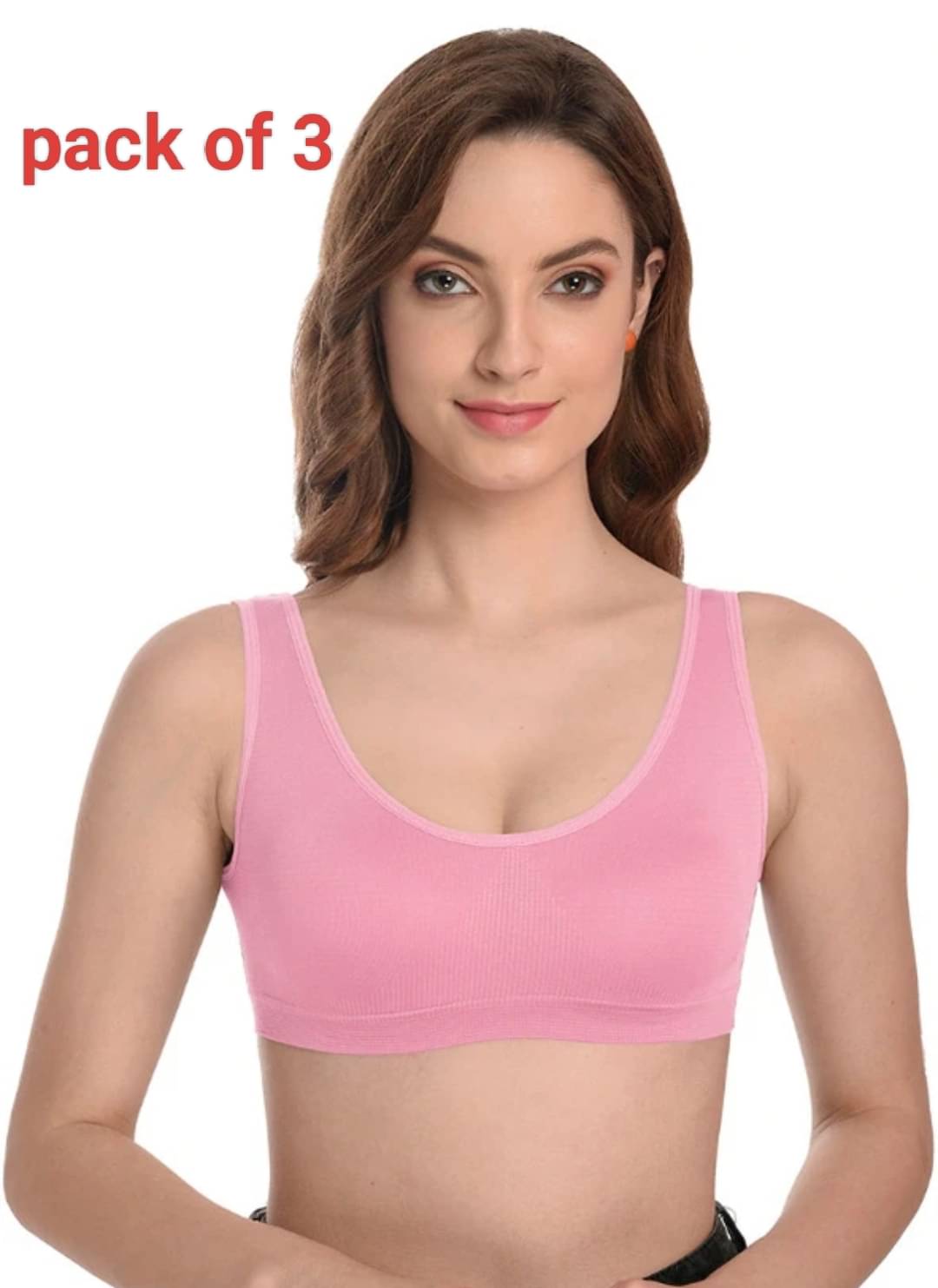     			ULTIMATE SHOPPING NETWORK Pink Cotton Non Padded Women's Sports Bra ( Pack of 3 )