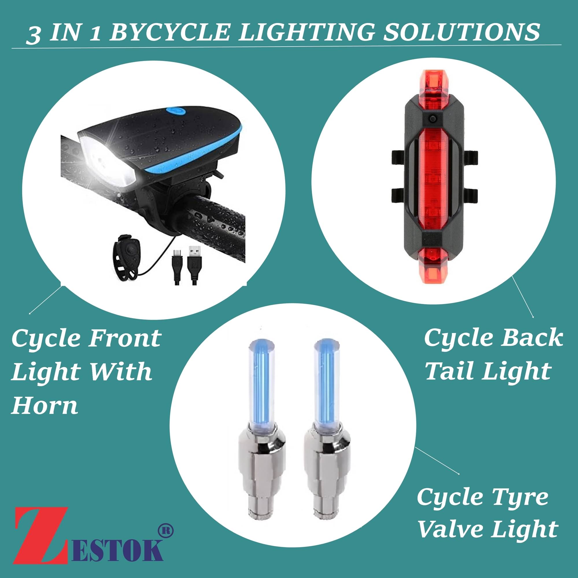     			Zestok Bicycle Lights/Reflectors ( Pack of 1 )