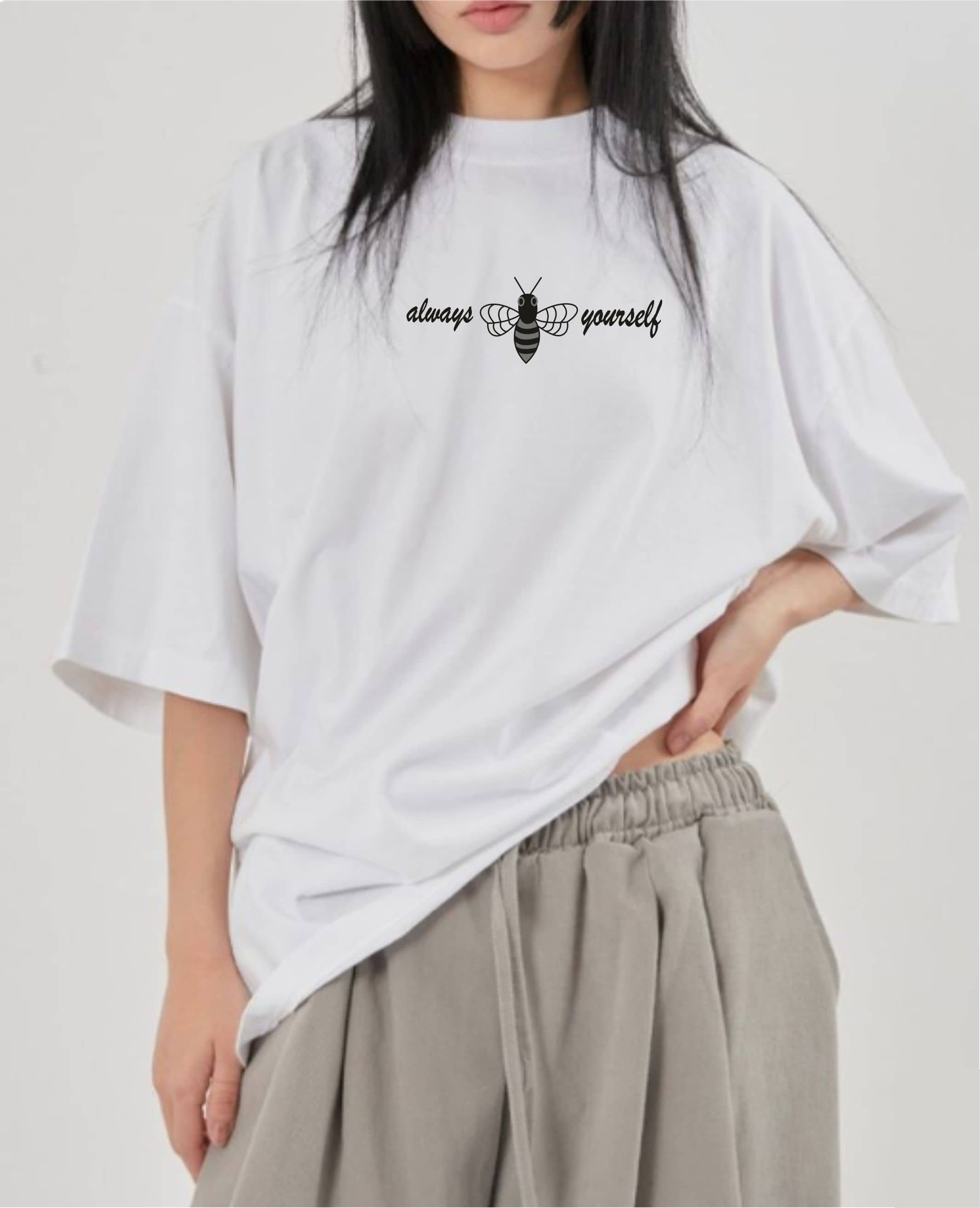 ekadravin Women Cotton Printed Oversized Fit Round Neck T-Shirt ( White )