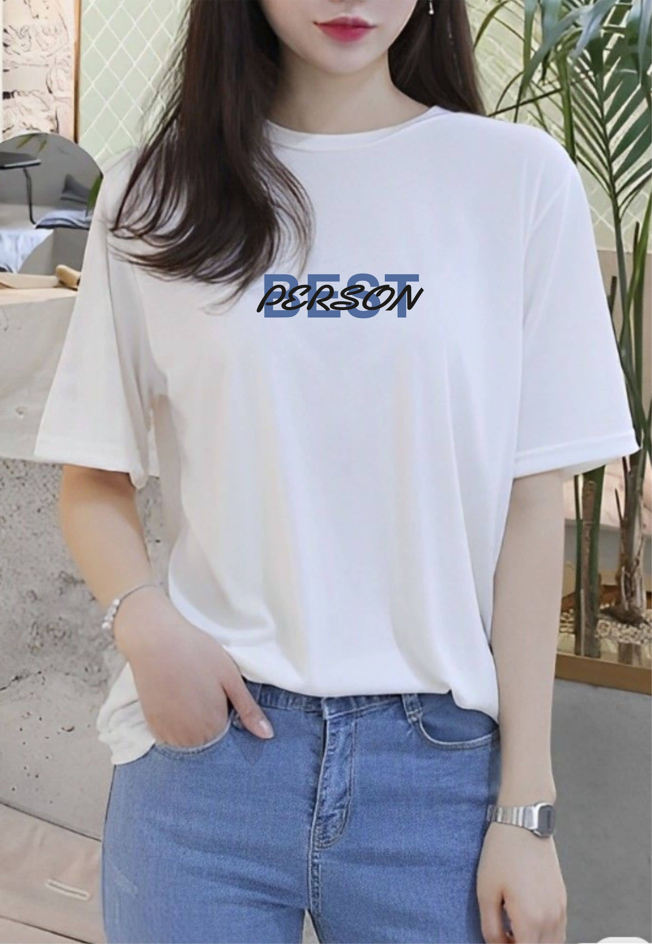 ekadravin Women Cotton Printed Oversized Fit Round Neck T-Shirt ( White )