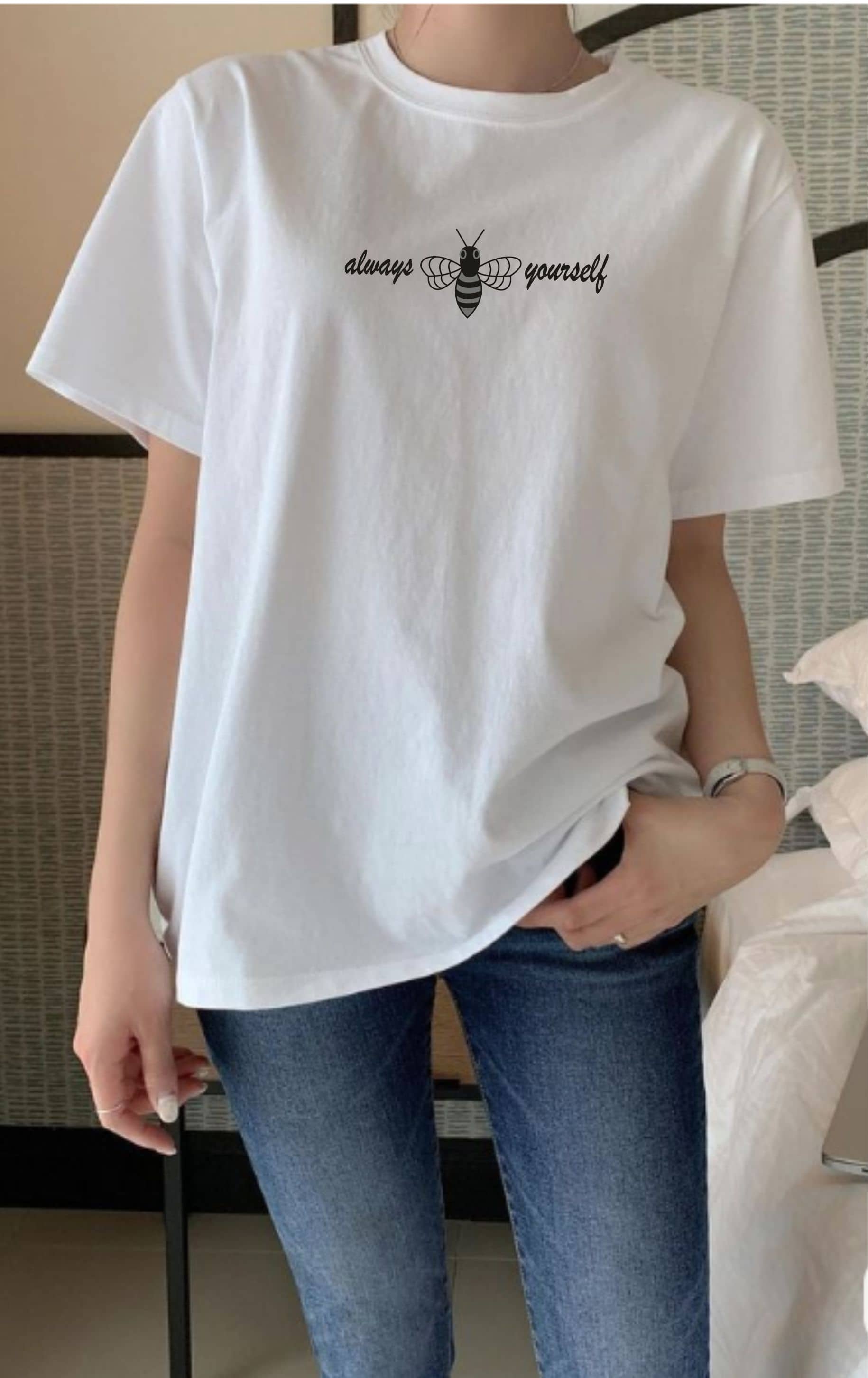 ekadravin Women Cotton Printed Oversized Fit Round Neck T-Shirt ( White )