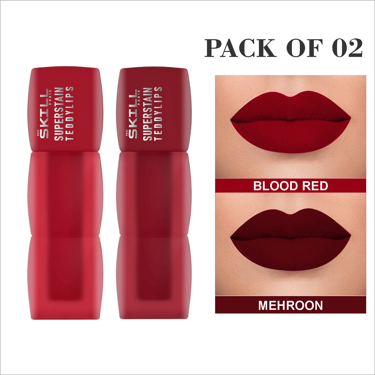     			pro skill paris Red,Maroon Matte Waterproof Liquid Lipstick ( Pack of 2 )