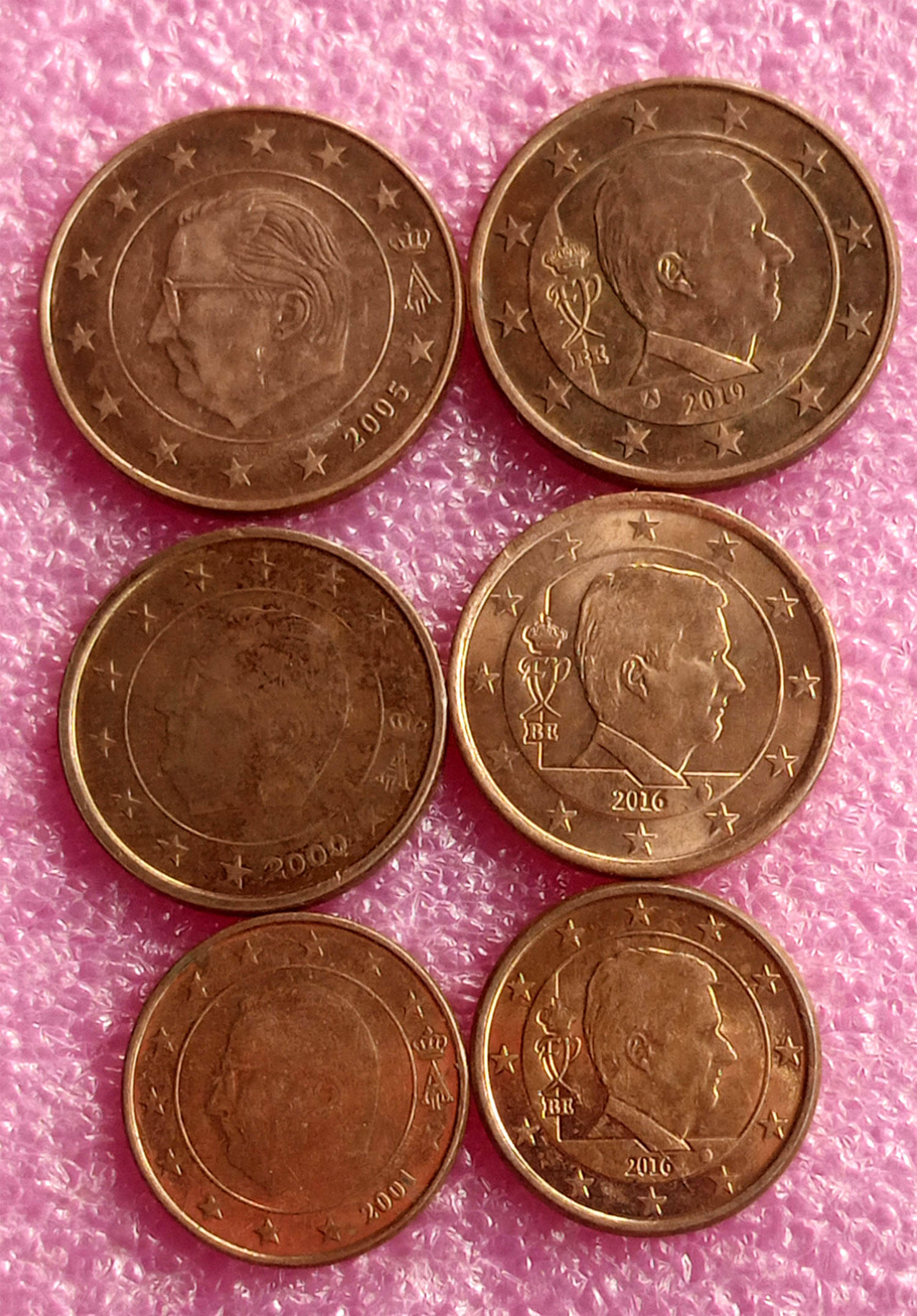     			BELGIUM - 6 DIFFERENT COINS SET - 1,2 & 5 Euro cent - UNC / AUNC CONDITION