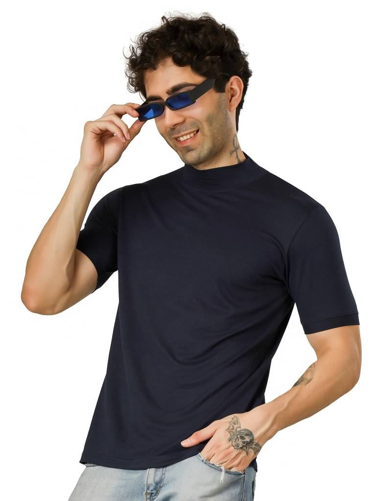     			BLUEFICUS Men Polyester Regular Fit Solid T-Shirt ( Navy )
