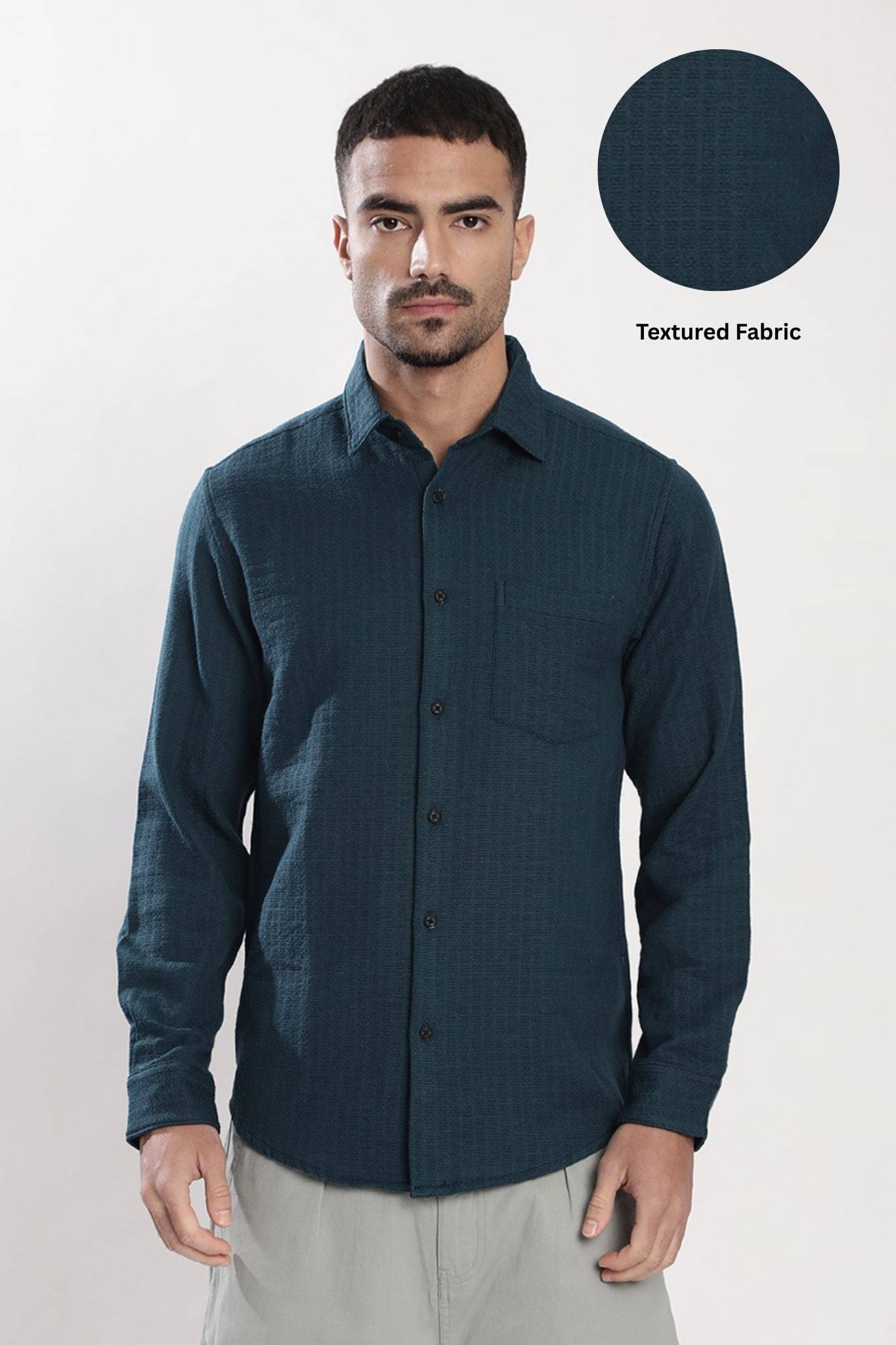     			Bene Kleed Poly Cotton Regular Fit Self Design Full Sleeves Men's Casual Shirt - Teal ( Pack of 1 )