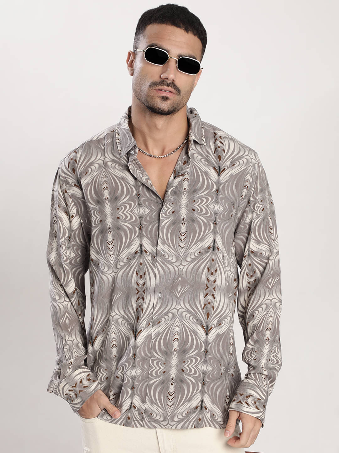     			Bene Kleed Rayon Relaxed Fit Printed Full Sleeves Men's Casual Shirt - Grey ( Pack of 1 )