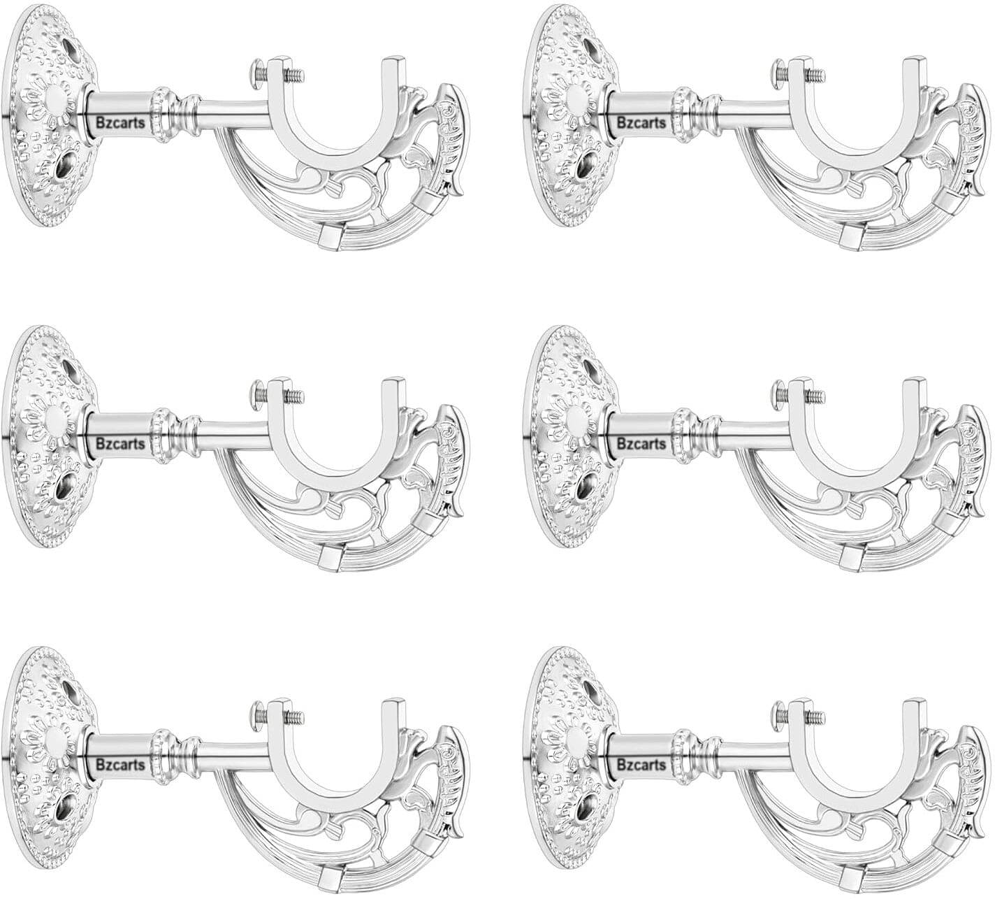    			Bzcarts Silver Aluminium Double Rod Bracket ( Pack of 6 )