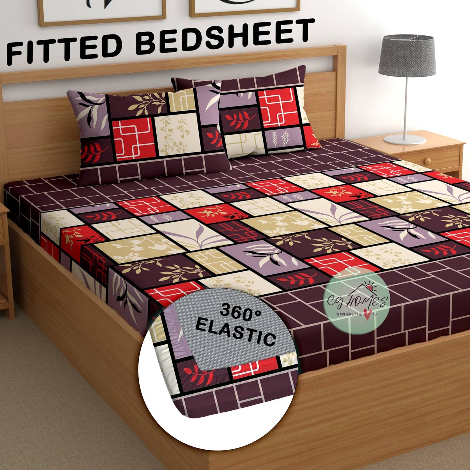 CG HOMES Microfibre 1 Double Fitted Bedsheet with 2 Pillow Covers ( 198 cm x 183 cm ) , Purple