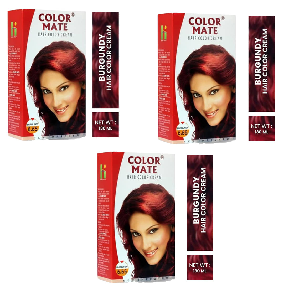 Color Mate Hair Color Cream Burgundy_130Ml (Pack of 3)