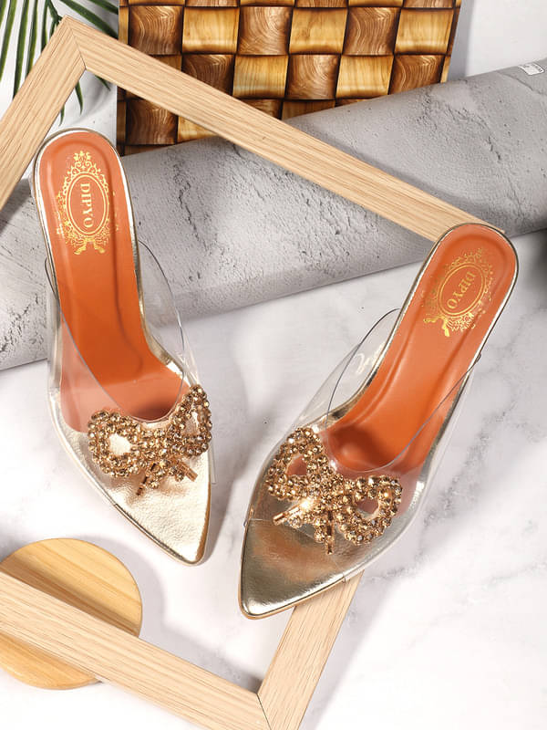     			DIPYO Gold Women's Slip On Heels