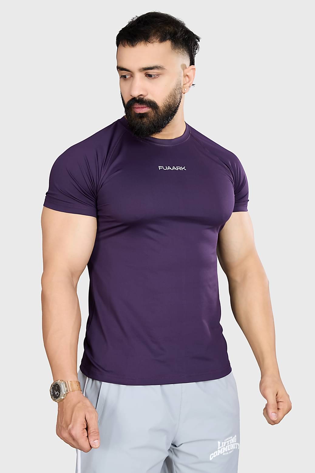     			Fuaark Purple Polyester Slim Fit Men's Compression T-Shirt ( Pack of 1 )