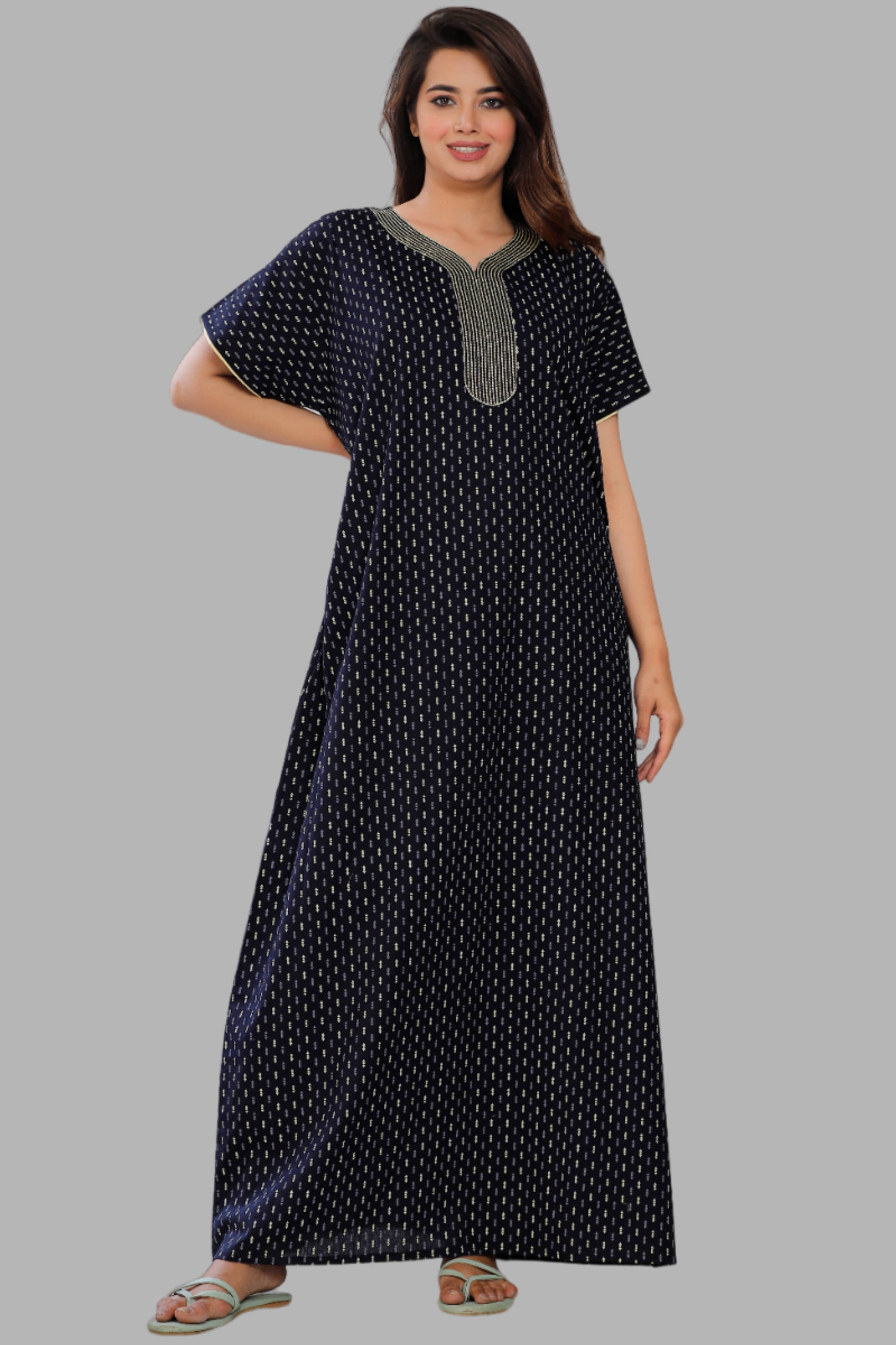     			G4Girl Cotton Printed Women Regular Nighty ( Navy Blue )