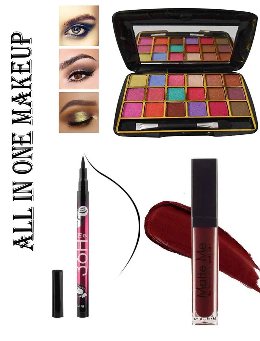 Generic HD Waterproof Makeup Essentials Glitter Eye Shadow + Eyeliners + Lipstick Combo (Pack of 3) Generic HD Waterproof Makeup Essentials Glitter Eye Shadow + Eyeliners + Lipstick Combo (Pack of 3)