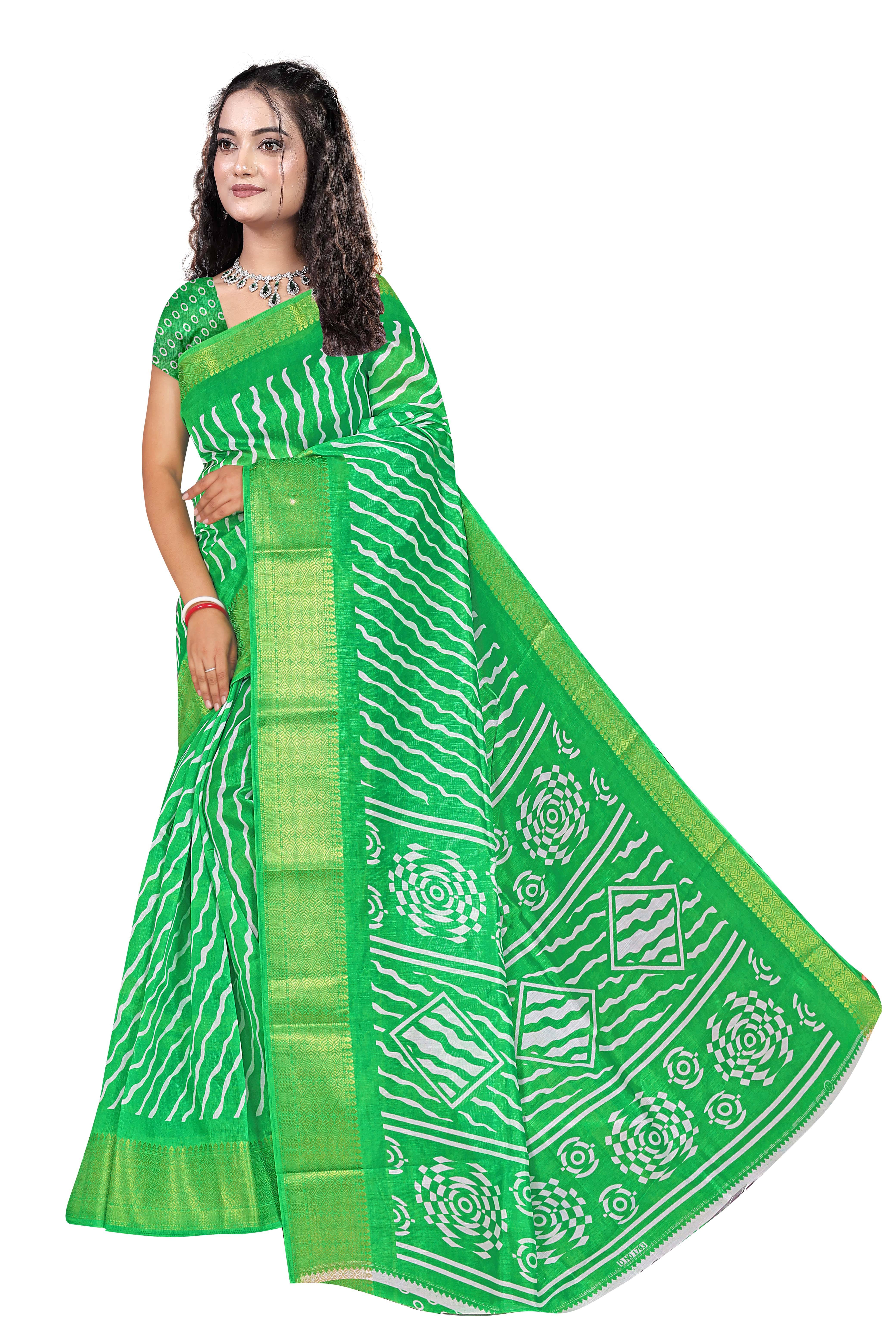 Gullak Art Silk Printed Bandhani Sarees With Unstitched Blouse Piece ( Green ) Gullak Art Silk Printed Bandhani Sarees With Unstitched Blouse Piece ( Green )