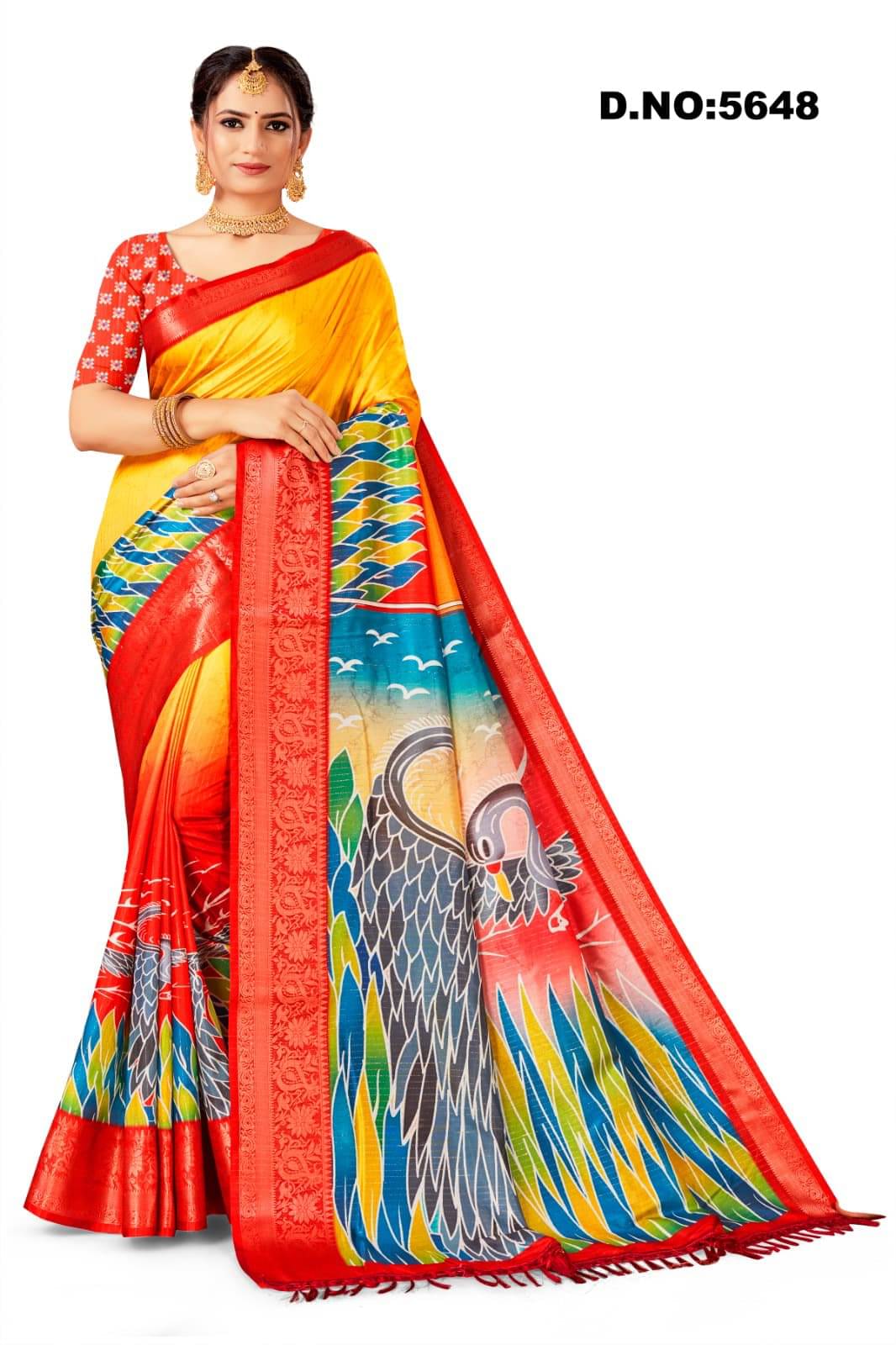     			Gullak Art Silk Printed Phulkari saree With Unstitched Blouse Piece ( Multicolor )