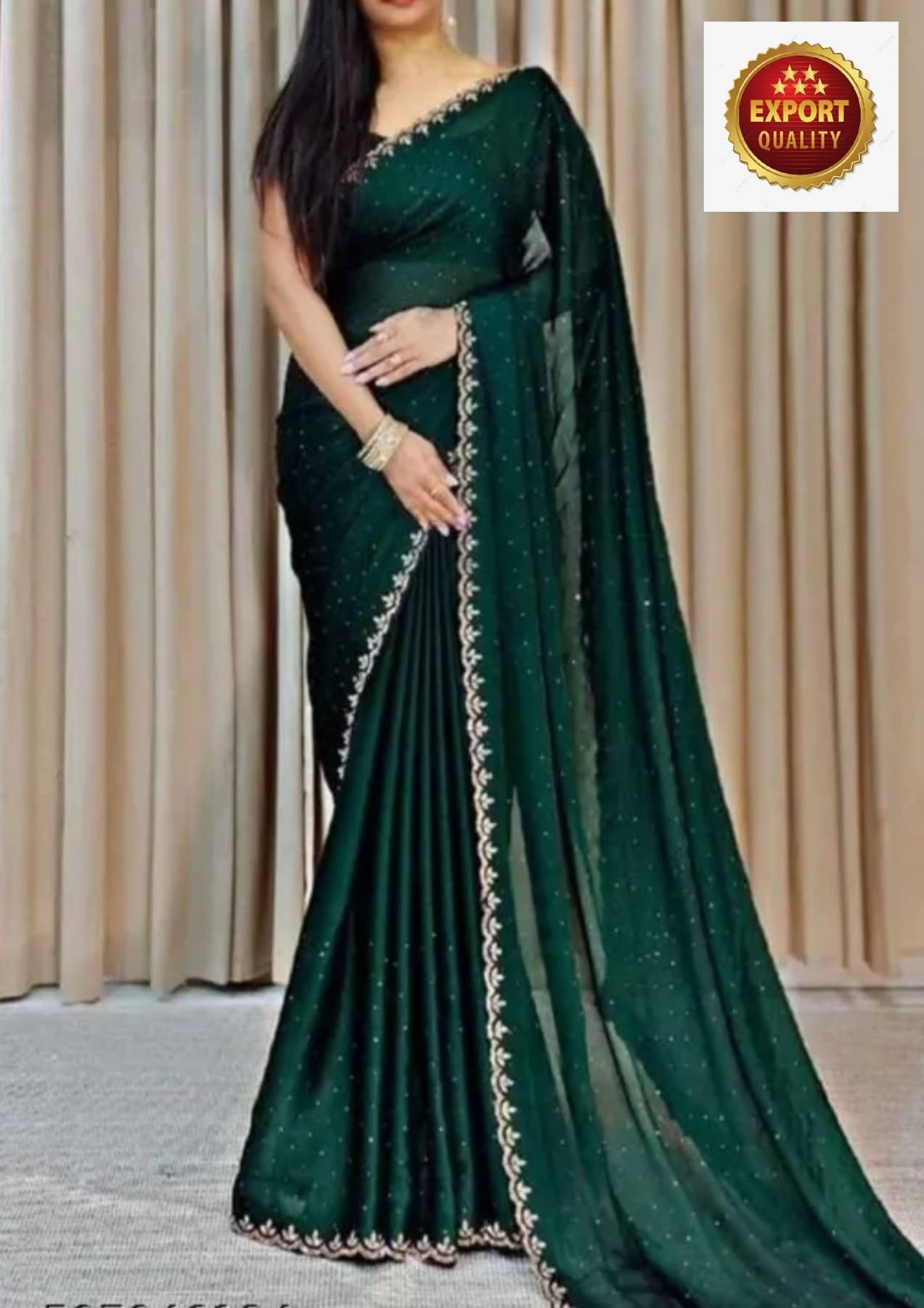     			Gullak Crepe Embellished Ilkal Saree With Unstitched Blouse Piece ( Green )