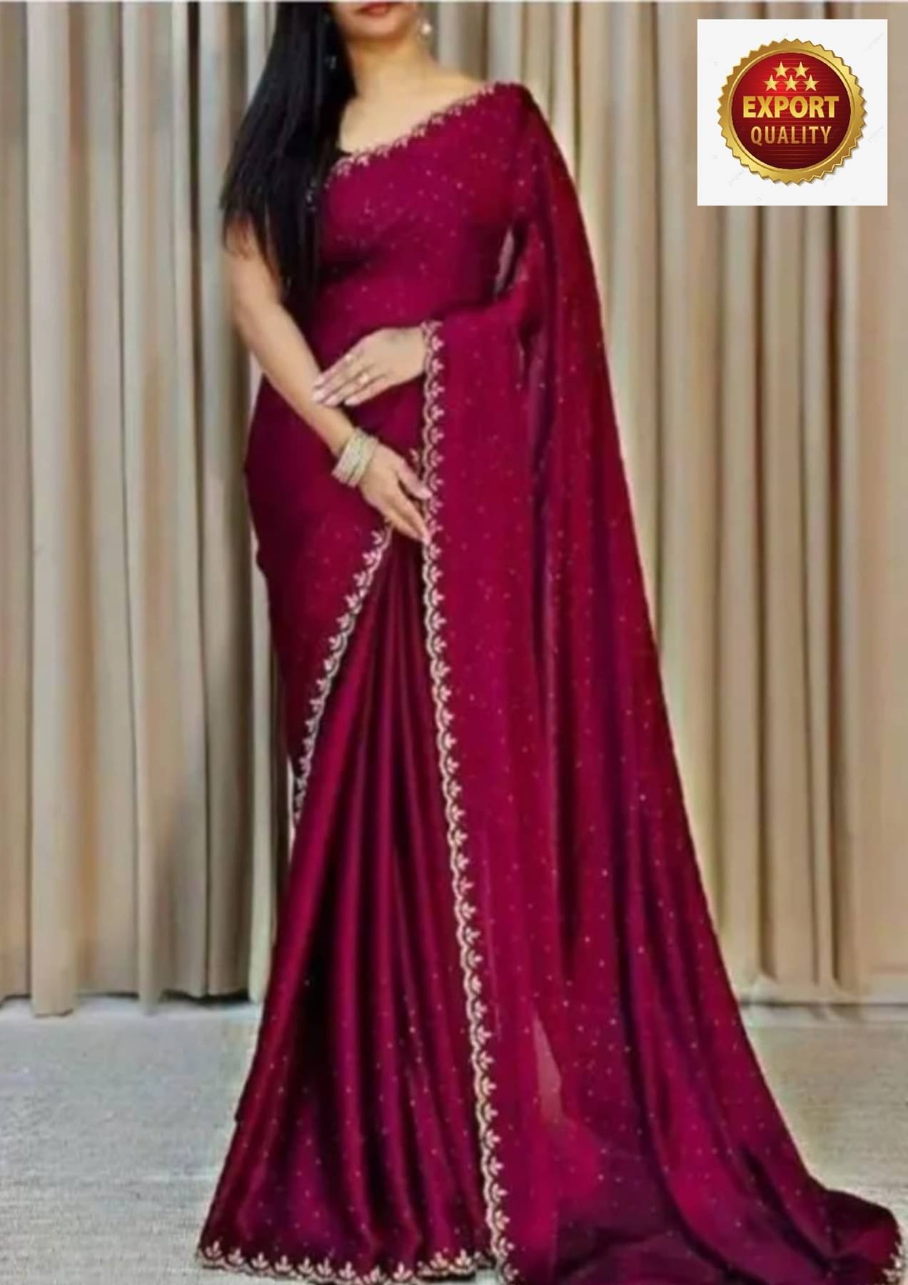     			Gullak Crepe Embellished Ilkal Saree With Unstitched Blouse Piece ( Maroon )