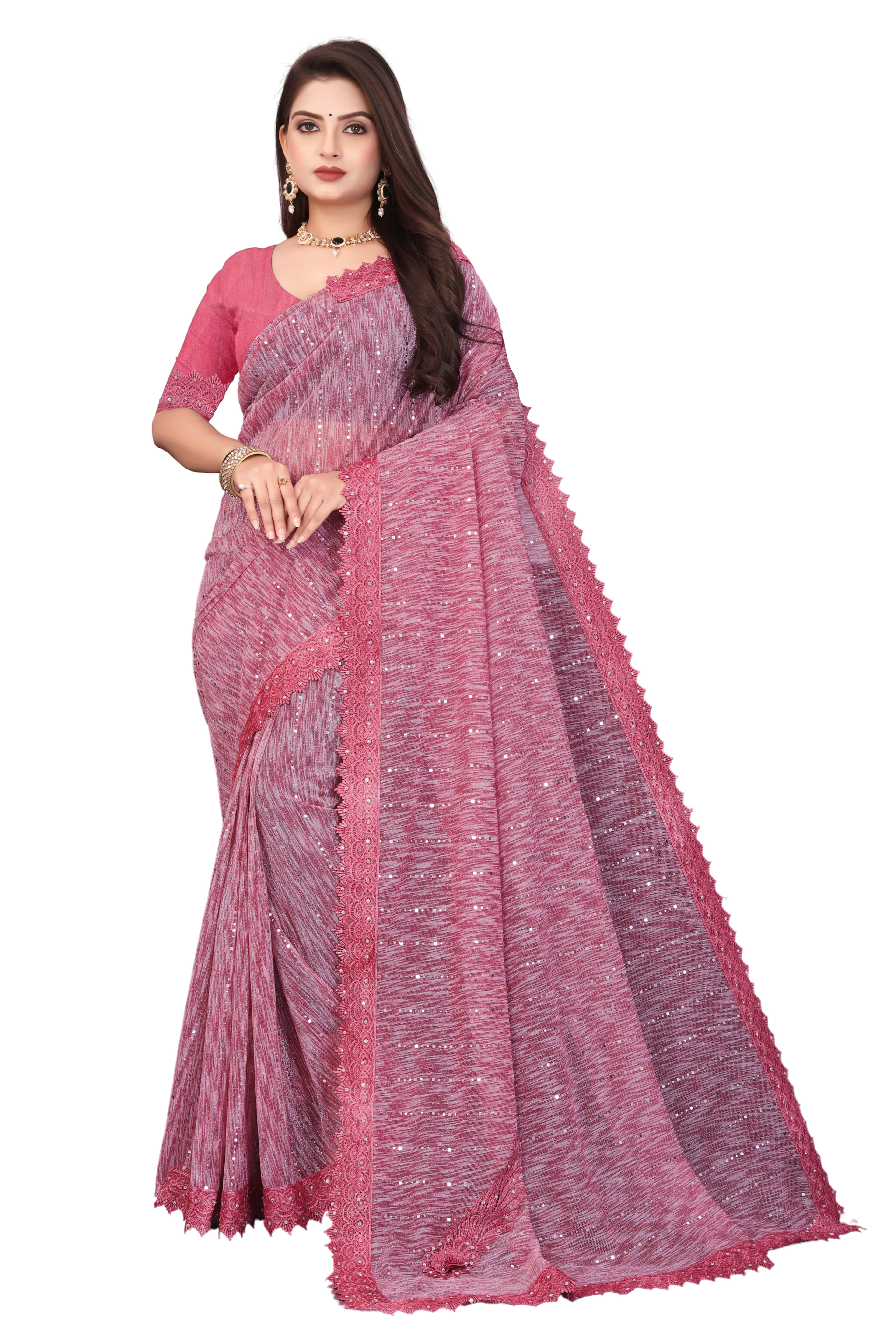 Gullak Lycra Dyed Jamdani Saree With Unstitched Blouse Piece ( Pink ) Gullak Lycra Dyed Jamdani Saree With Unstitched Blouse Piece ( Pink )