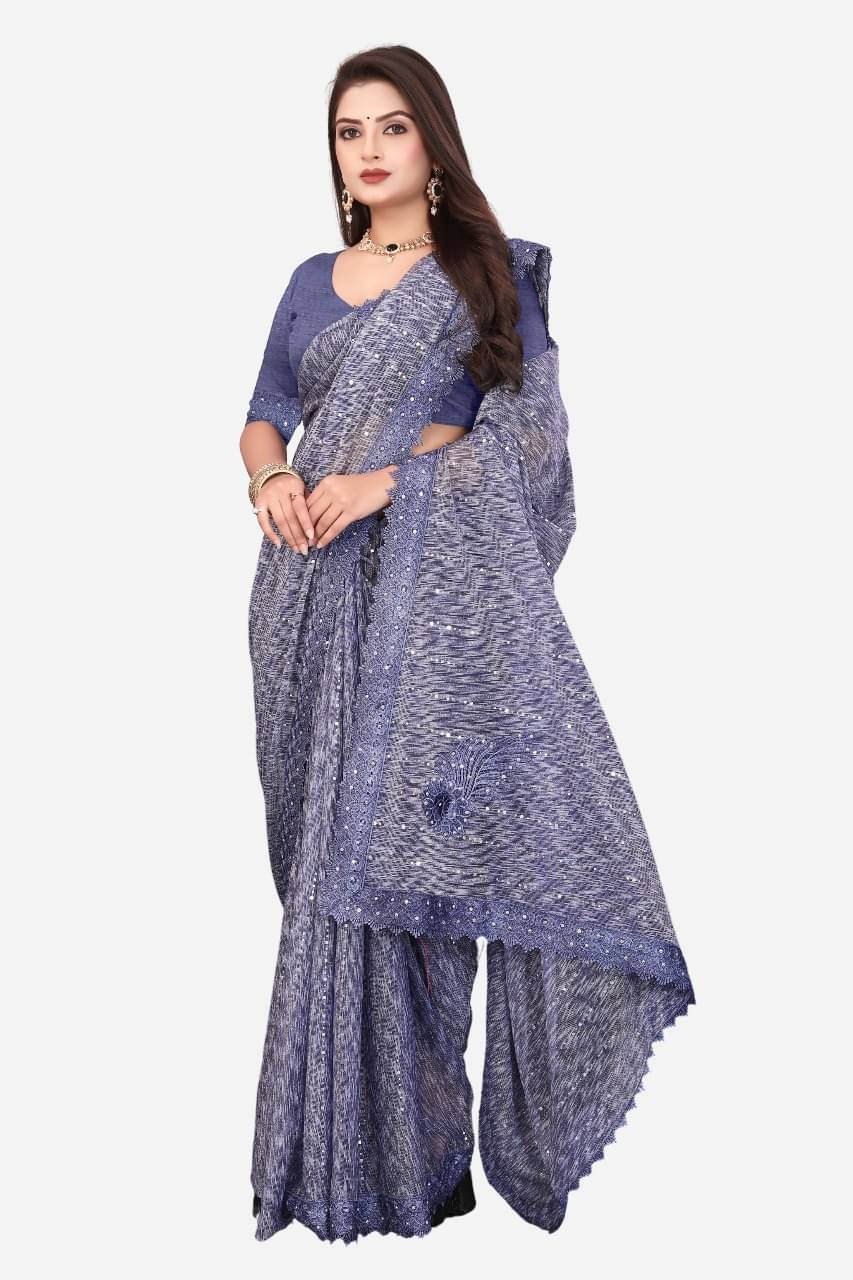 Gullak Lycra Dyed Jamdani Saree With Unstitched Blouse Piece ( Blue ) Gullak Lycra Dyed Jamdani Saree With Unstitched Blouse Piece ( Blue )