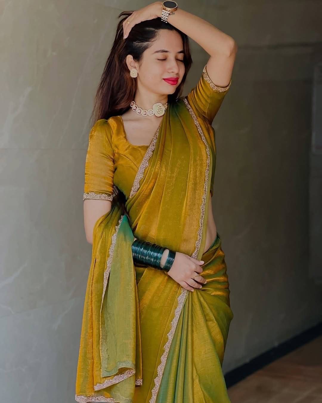 Gullak Nylon Dyed Banarasi saree With Unstitched Blouse Piece ( Gold ) Gullak Nylon Dyed Banarasi saree With Unstitched Blouse Piece ( Gold )