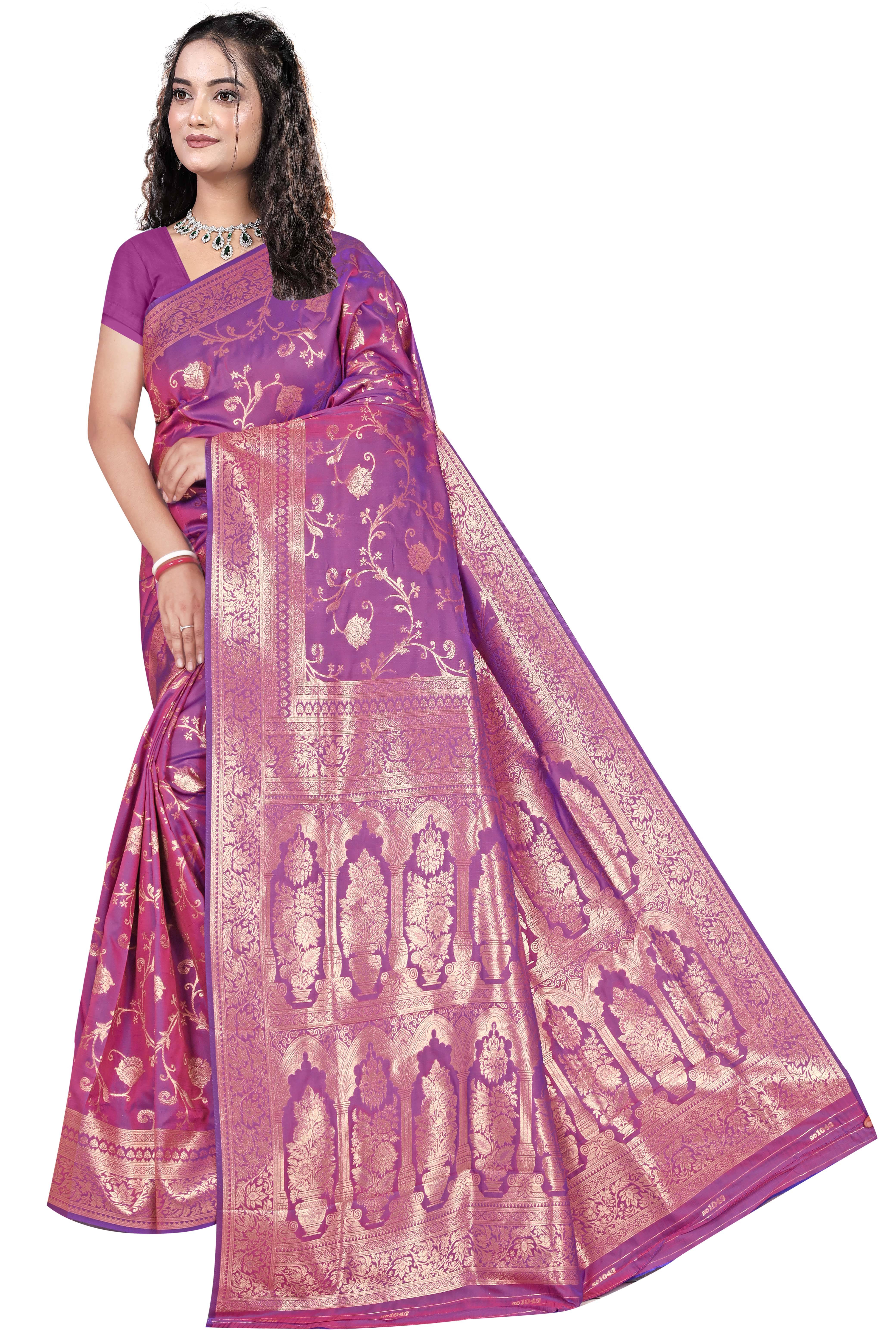     			Gullak Polyester Woven Banarasi saree With Unstitched Blouse Piece ( Purple )