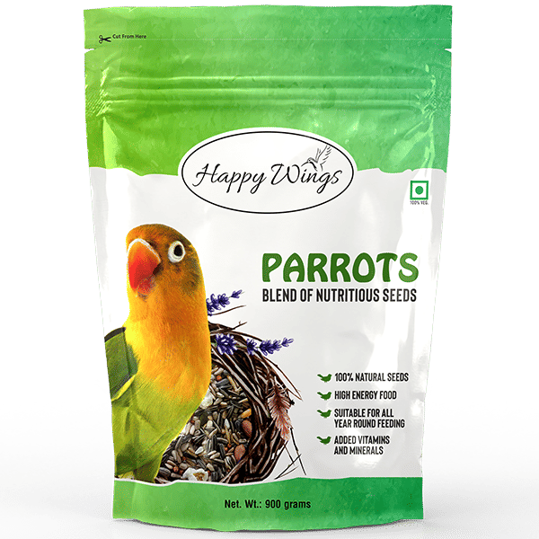 Happy Wings Mix Seed Bird Food for Parrots, African Grey Parrots, Macaws, Lorikeets | Premium Seed Blend | Bird Food for All Life Stages - 900gram Pack     			Happy Wings Mix Seed Bird Food for Parrots, African Grey Parrots, Macaws, Lorikeets | Premium Seed Blend | Bird Food for All Life Stages - 900gram Pack