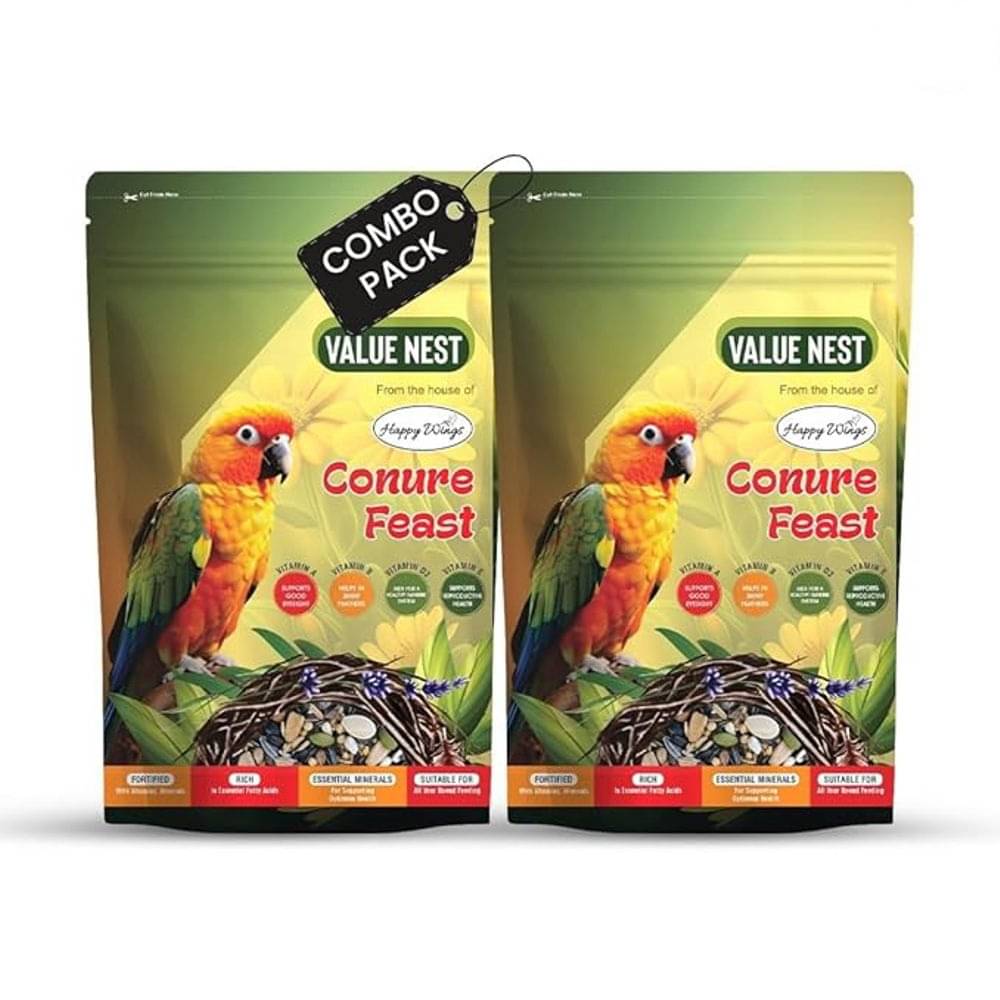 Happy Wings Value Nest Conure Feast Mix Seed for Green-Cheek, Nanday, Crimson-Bellied Conures - (500gm x 2) Pack | Premium Seed Blend | Complete Balanced Bird Food Mix | Bird Food for All Life Stages Happy Wings Value Nest Conure Feast Mix Seed for Green-Cheek, Nanday, Crimson-Bellied Conures - (500gm x 2) Pack | Premium Seed Blend | Complete Balanced Bird Food Mix | Bird Food for All Life Stages