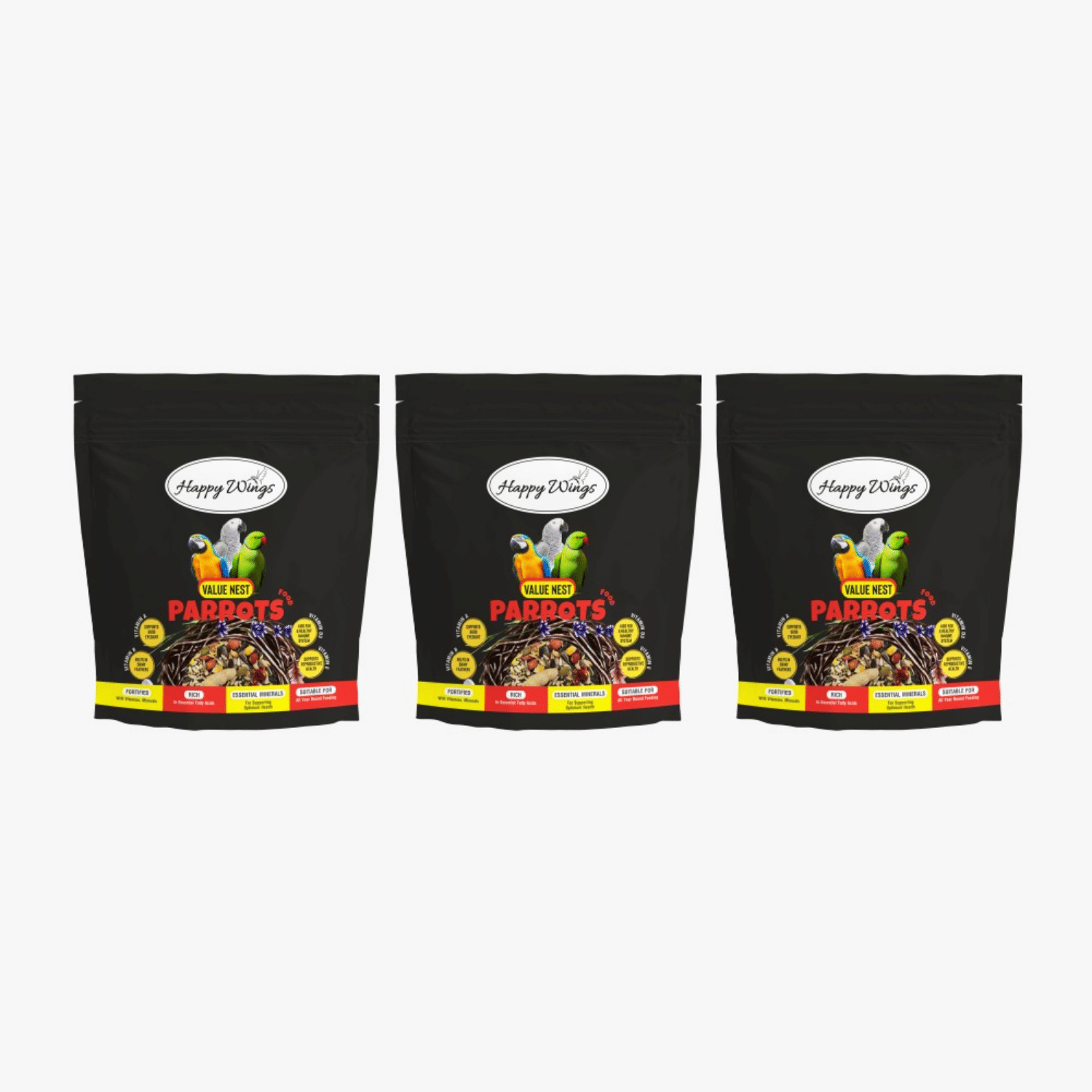 Happy Wings Value Nest Mix Seed Bird Food for Parrots, African Grey Parrots, Macaws, Lorikeets - (200gm x 3) Pack | Premium Seed Blend | Complete Balanced Bird Feed Mix | Bird Food for All Life Stages Happy Wings Value Nest Mix Seed Bird Food for Parrots, African Grey Parrots, Macaws, Lorikeets - (200gm x 3) Pack | Premium Seed Blend | Complete Balanced Bird Feed Mix | Bird Food for All Life Stages