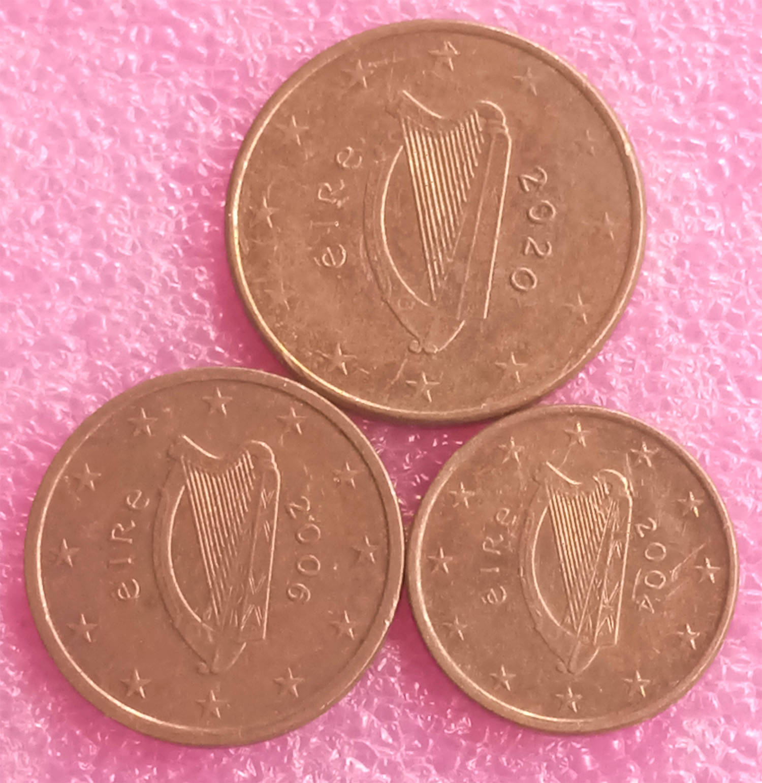     			IRELAND - 3 DIFFERENT COINS SET - 1,2 & 5 Euro cent - UNC / AUNC CONDITION