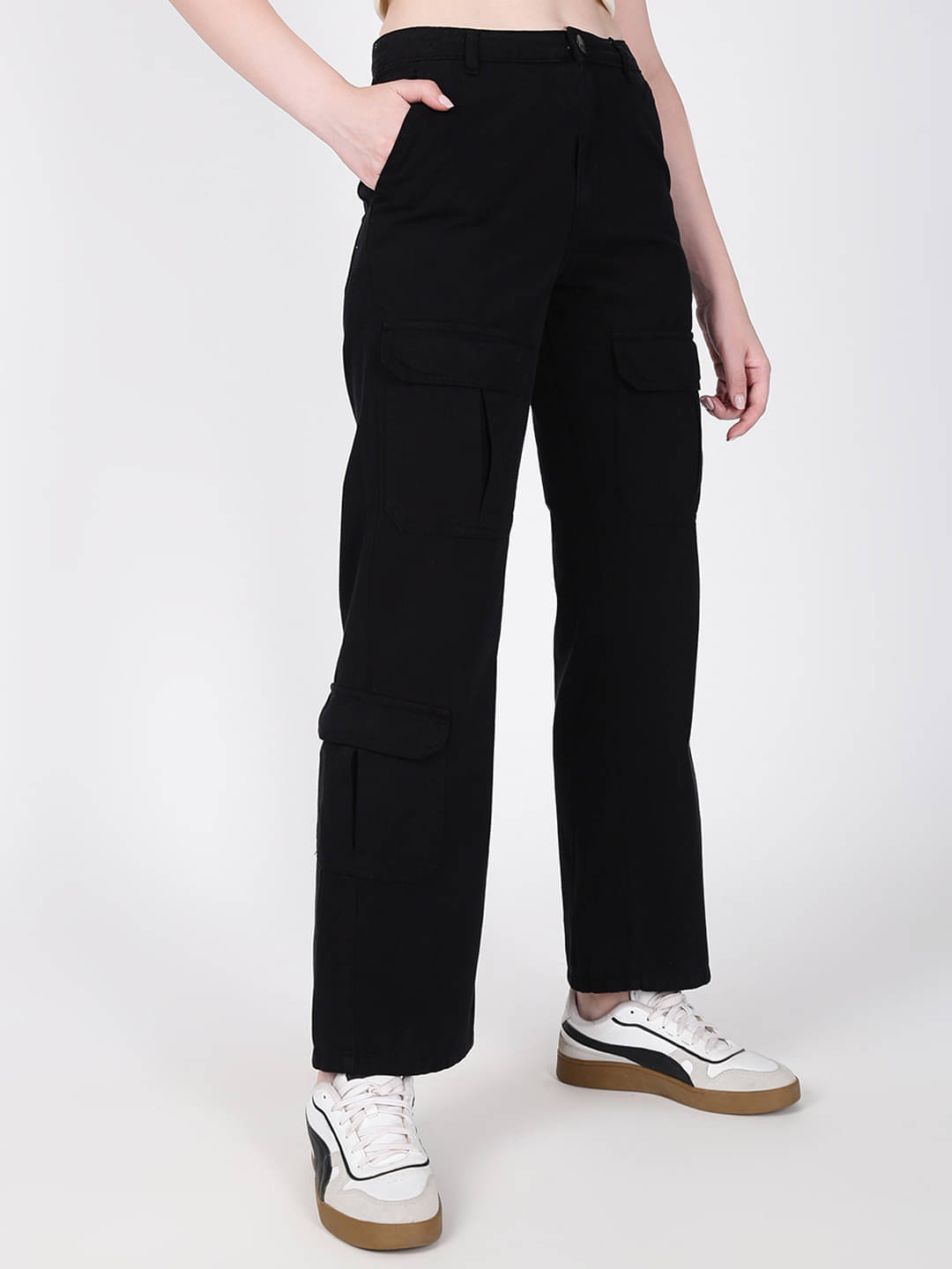     			IVOC Pack of 1 Cotton Straight Women's Cargo Pants ( Black )