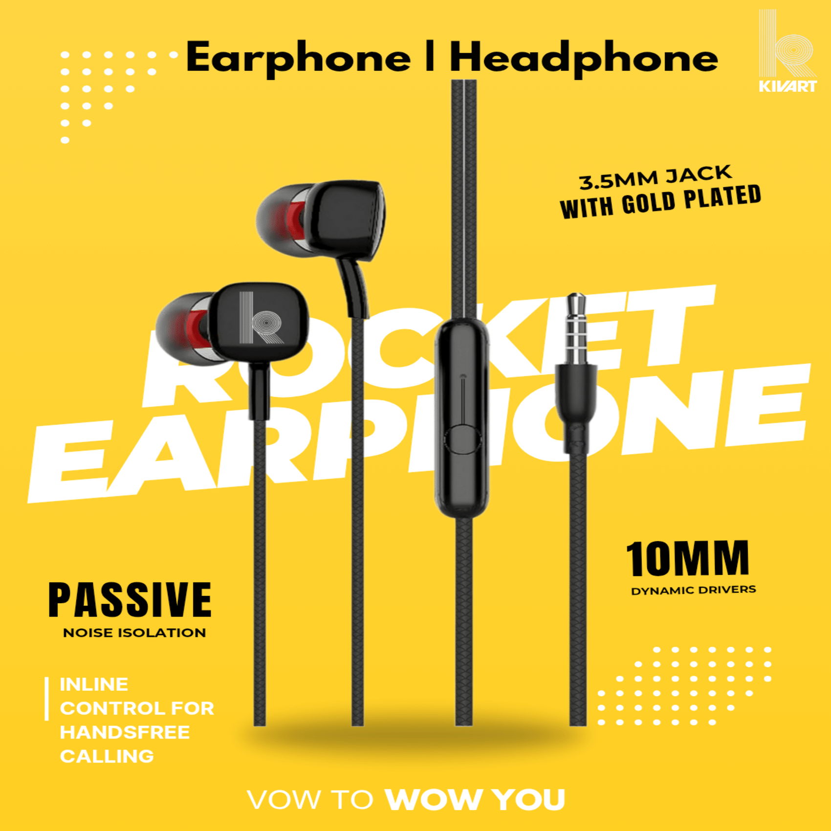     			KIVART Rocket Wired Earphones | EP-Rocket | Powerful Sound, Deep Bass, Comfortable Fit (Black)