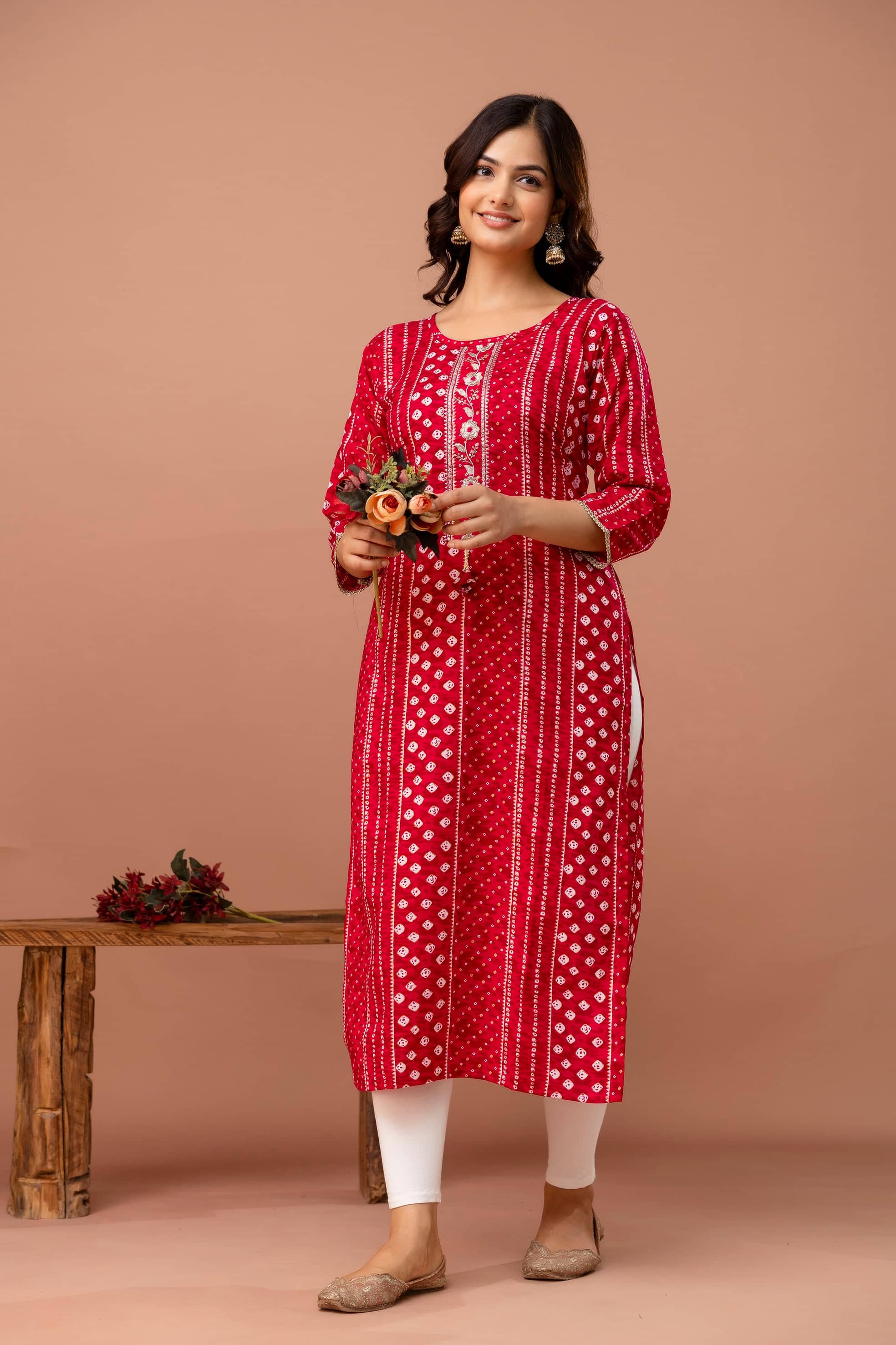 Kapadia Women Rayon Embroidered Straight Kurti ( Pink ) - Kurtis, Tunics | Buy online on ZillyBuy