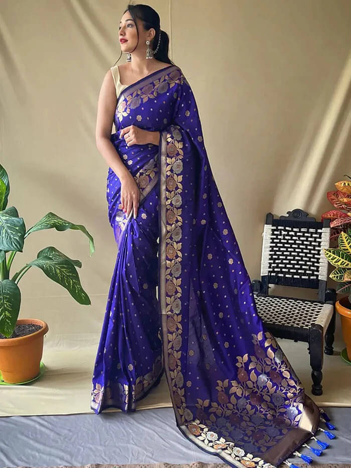     			Kevami Fashion Art Silk Printed Banarasi saree With Unstitched Blouse Piece ( Light Blue )
