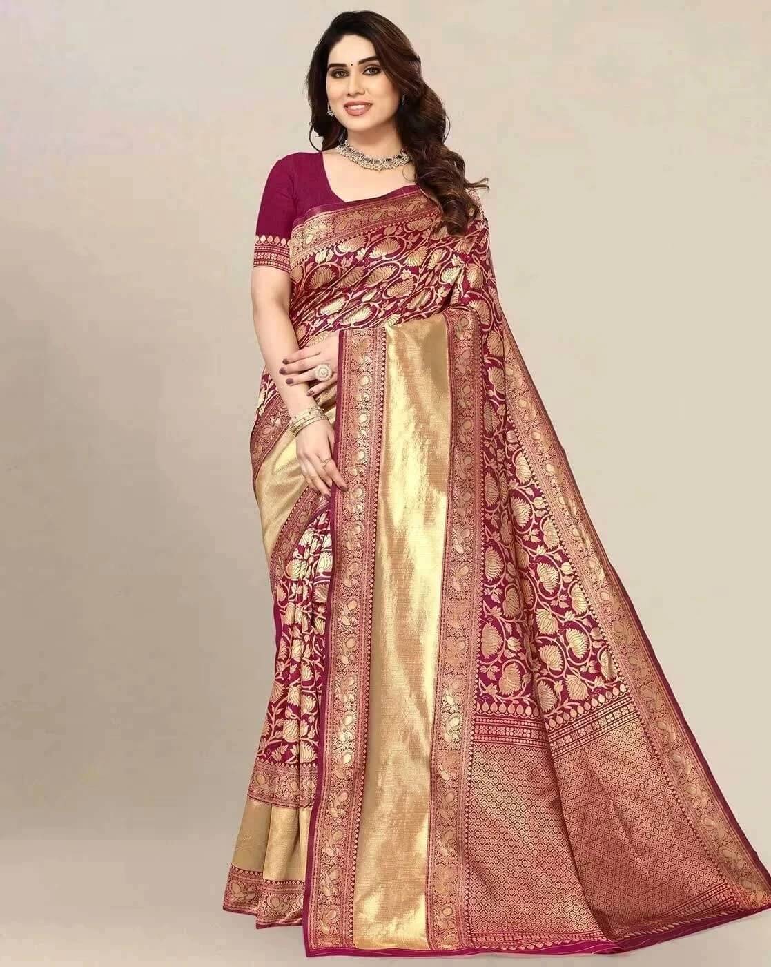     			Kevami Fashion Art Silk Self Design Banarasi saree With Unstitched Blouse Piece ( Wine )
